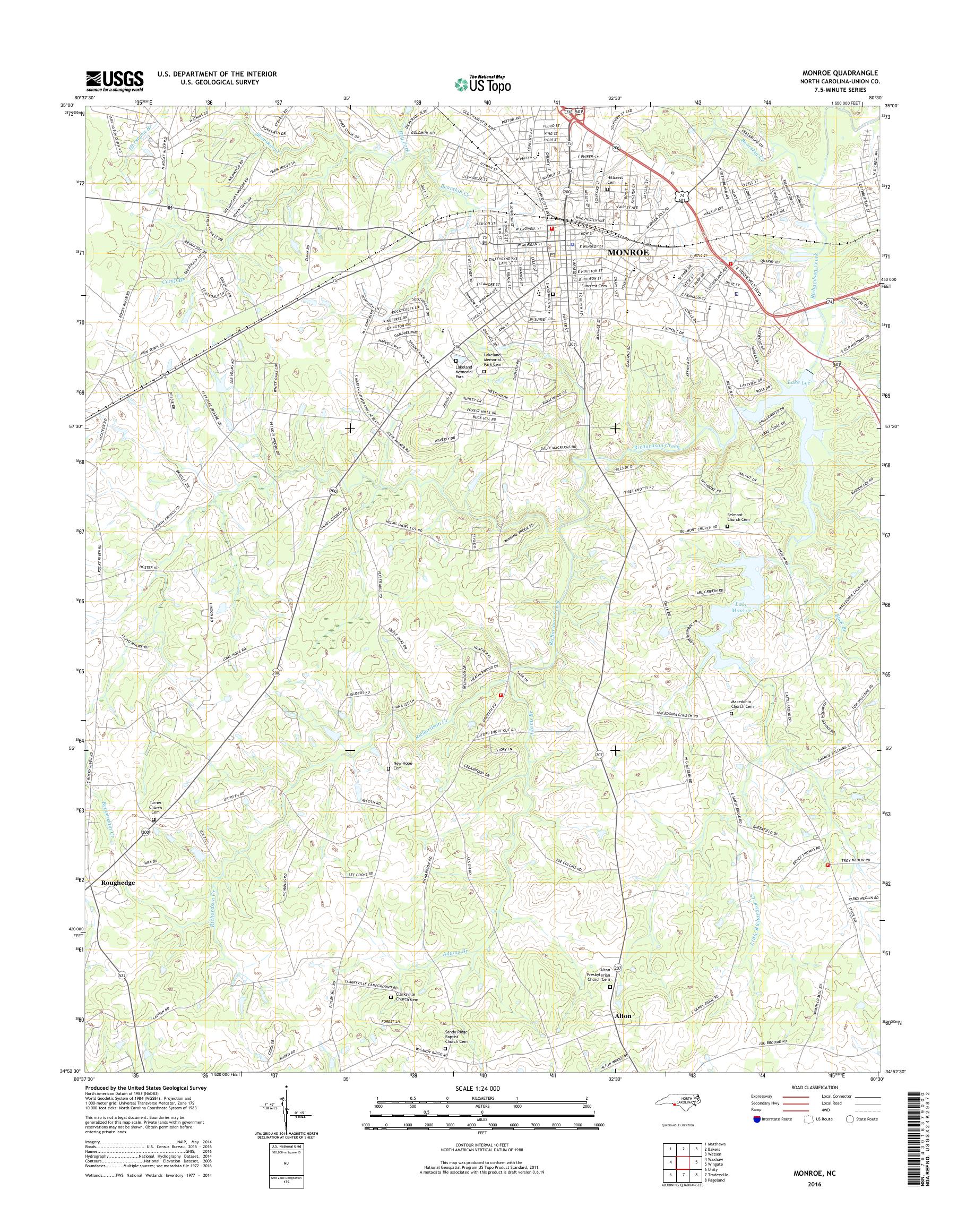 MyTopo Monroe, North Carolina USGS Quad Topo Map