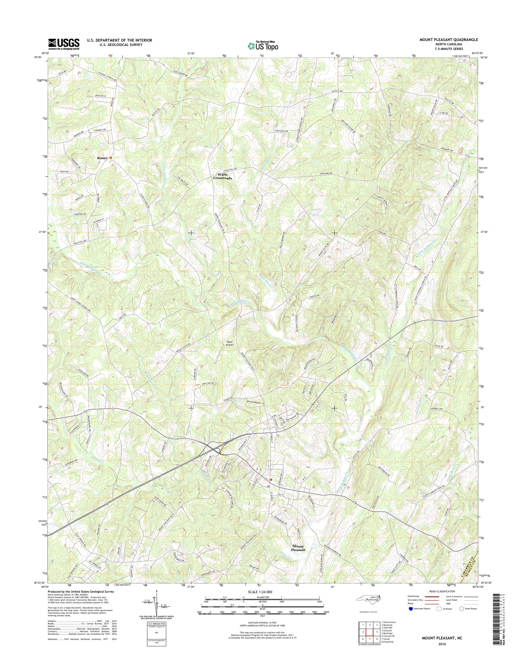 MyTopo Mount Pleasant, North Carolina USGS Quad Topo Map