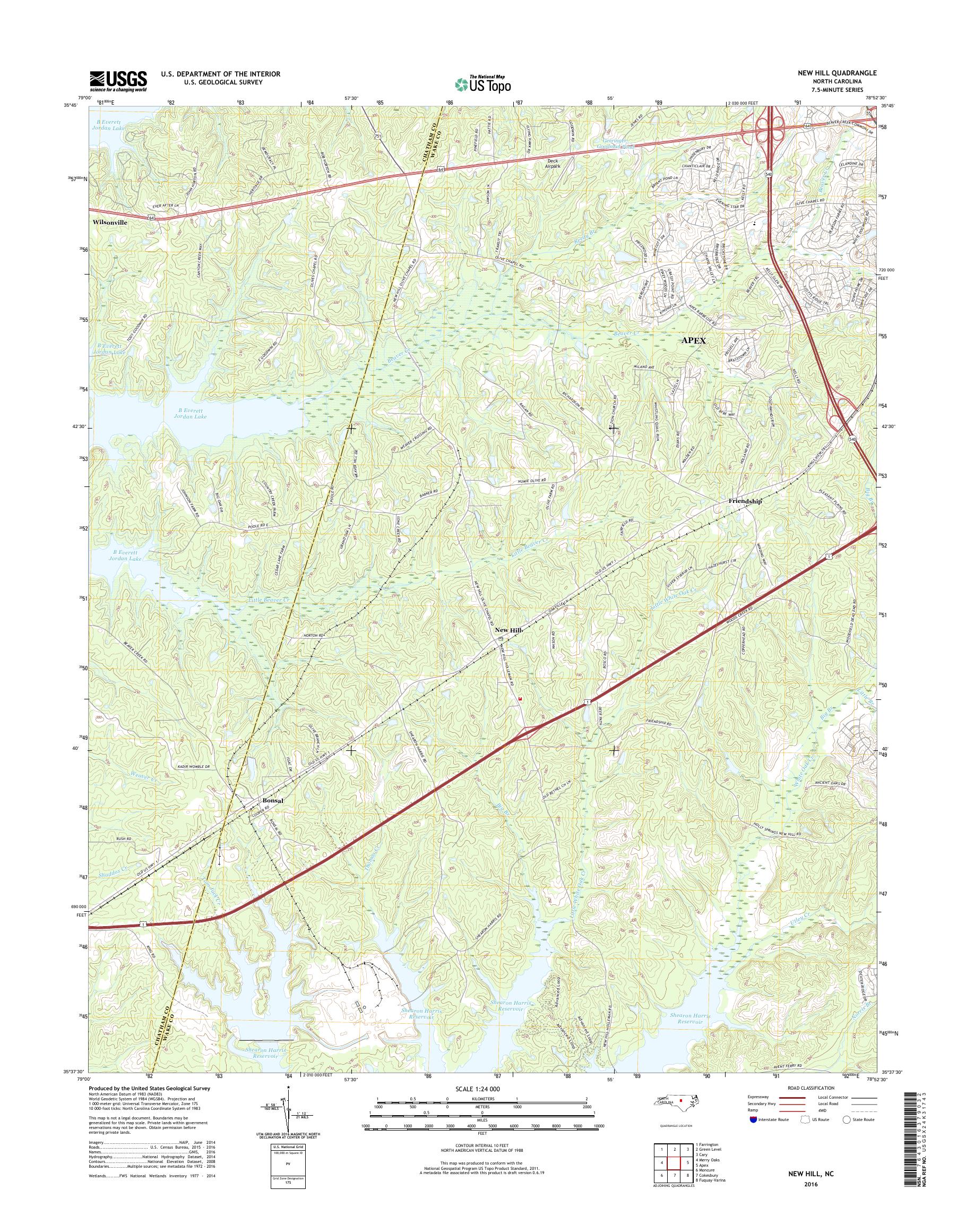 MyTopo New Hill, North Carolina USGS Quad Topo Map