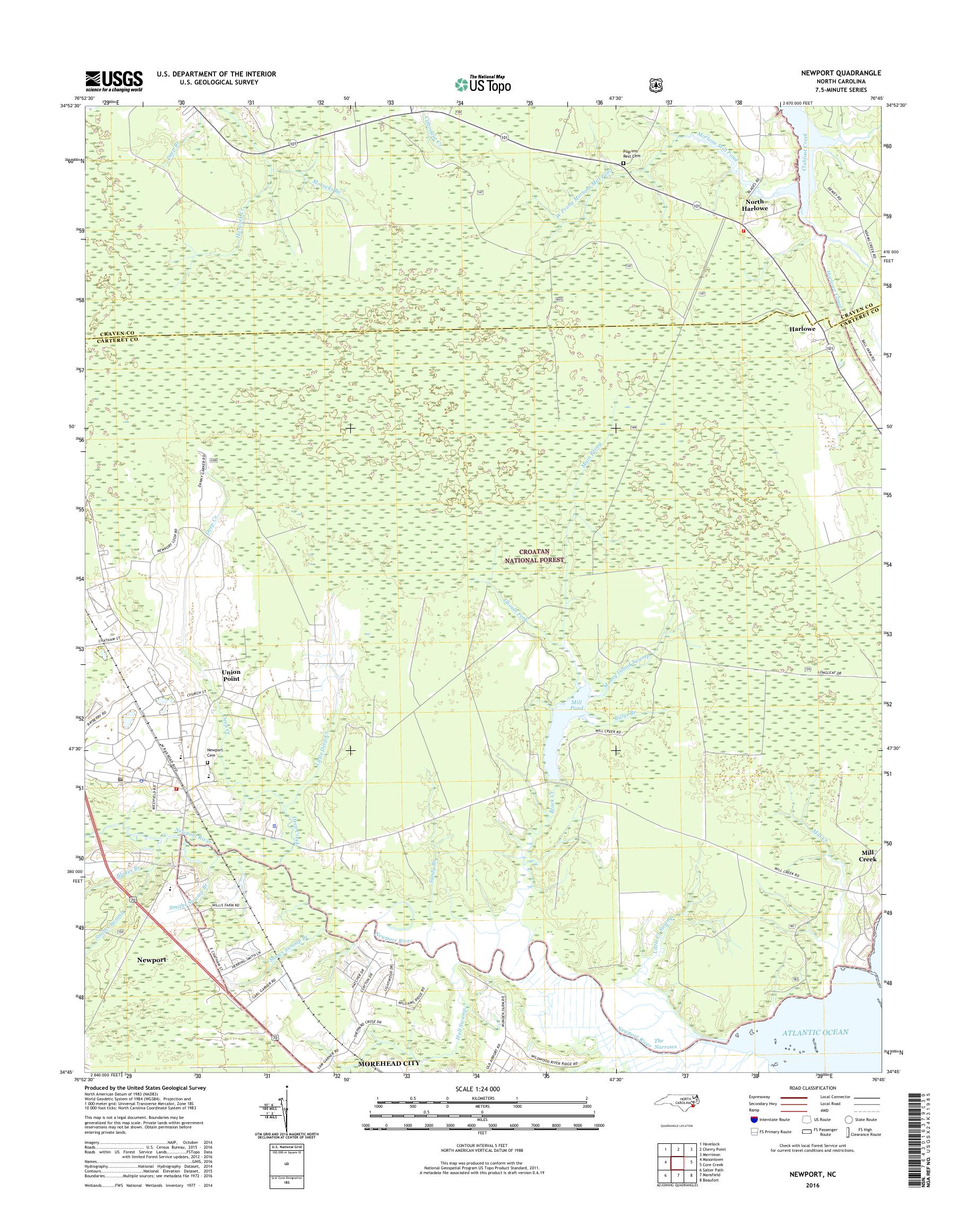 MyTopo Newport, North Carolina USGS Quad Topo Map