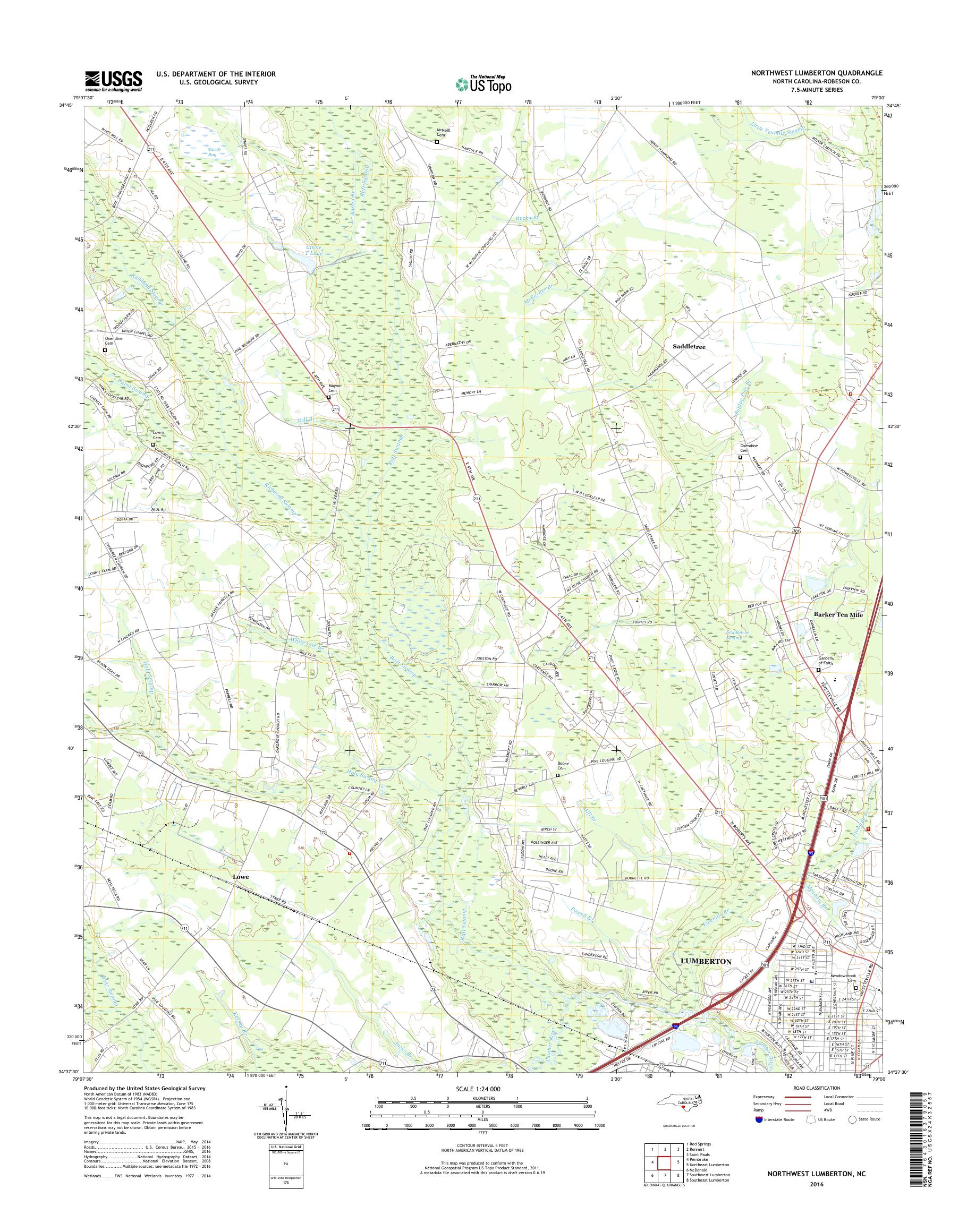 MyTopo Northwest Lumberton, North Carolina USGS Quad Topo Map