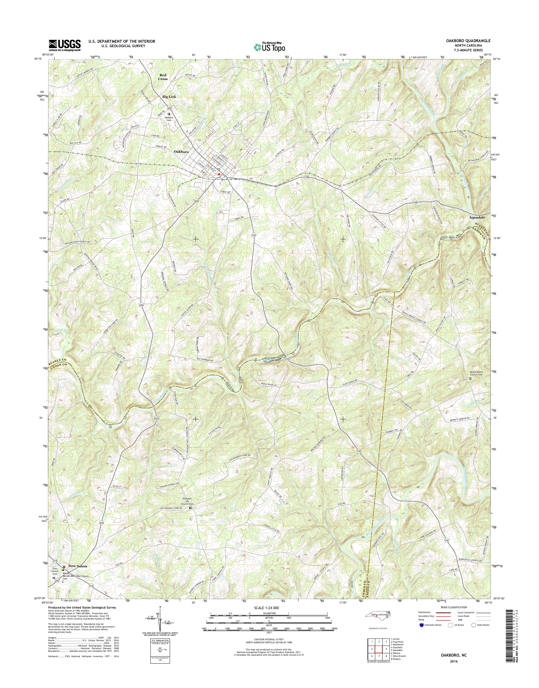 MyTopo Oakboro, North Carolina USGS Quad Topo Map