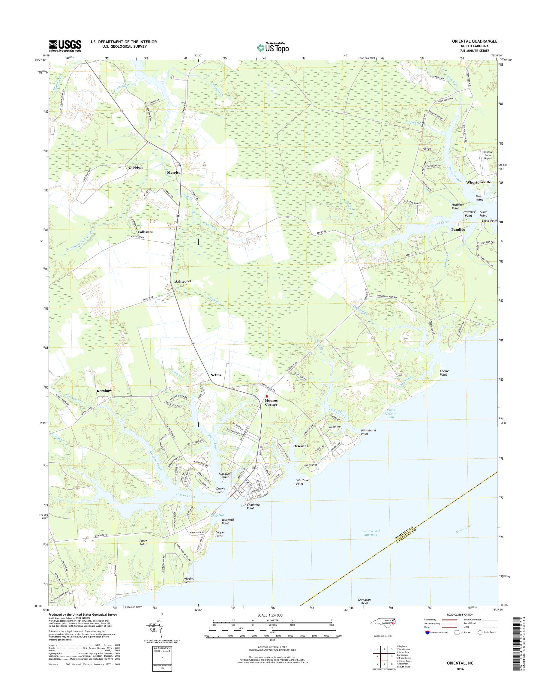 MyTopo Oriental, North Carolina USGS Quad Topo Map