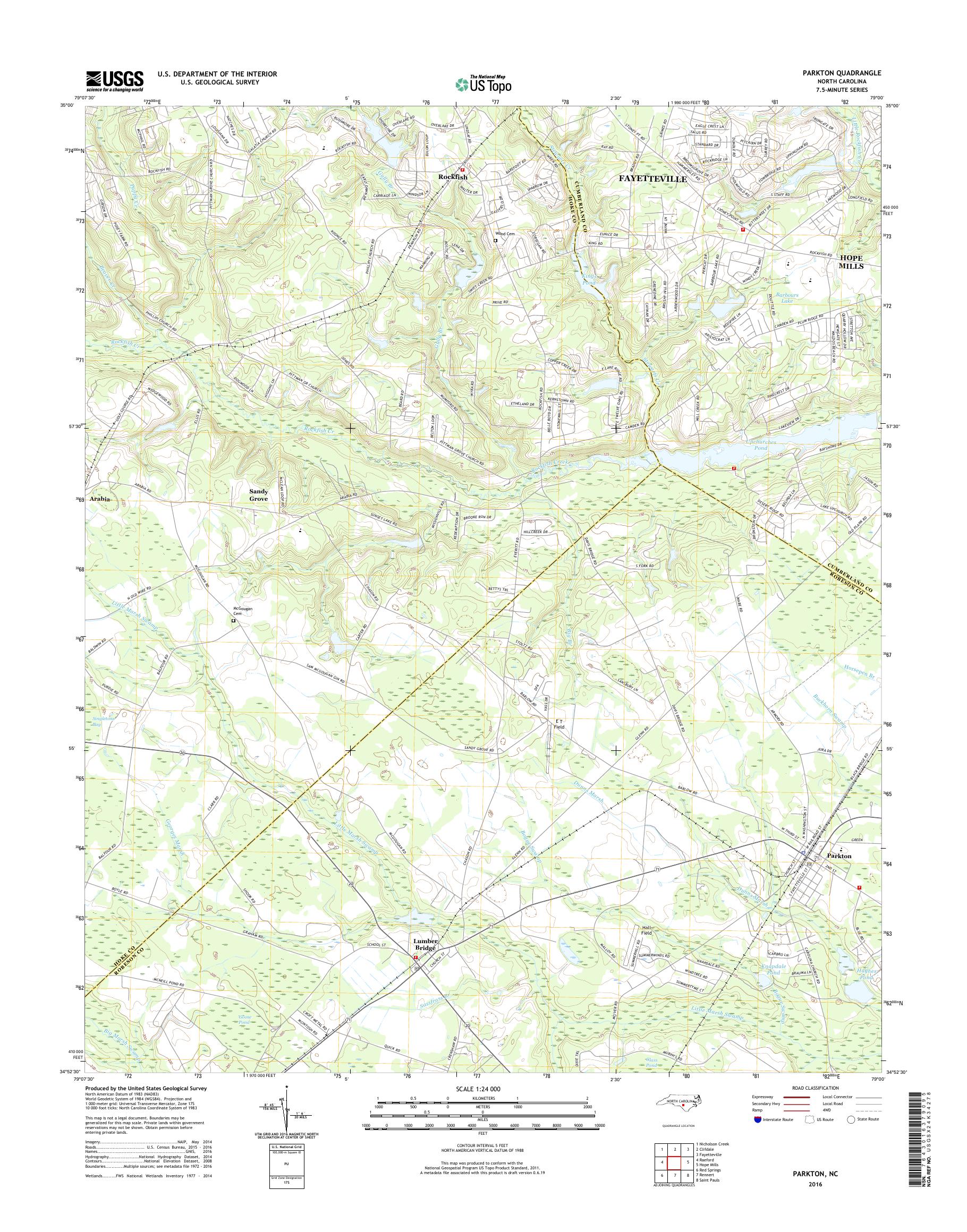 MyTopo Parkton, North Carolina USGS Quad Topo Map
