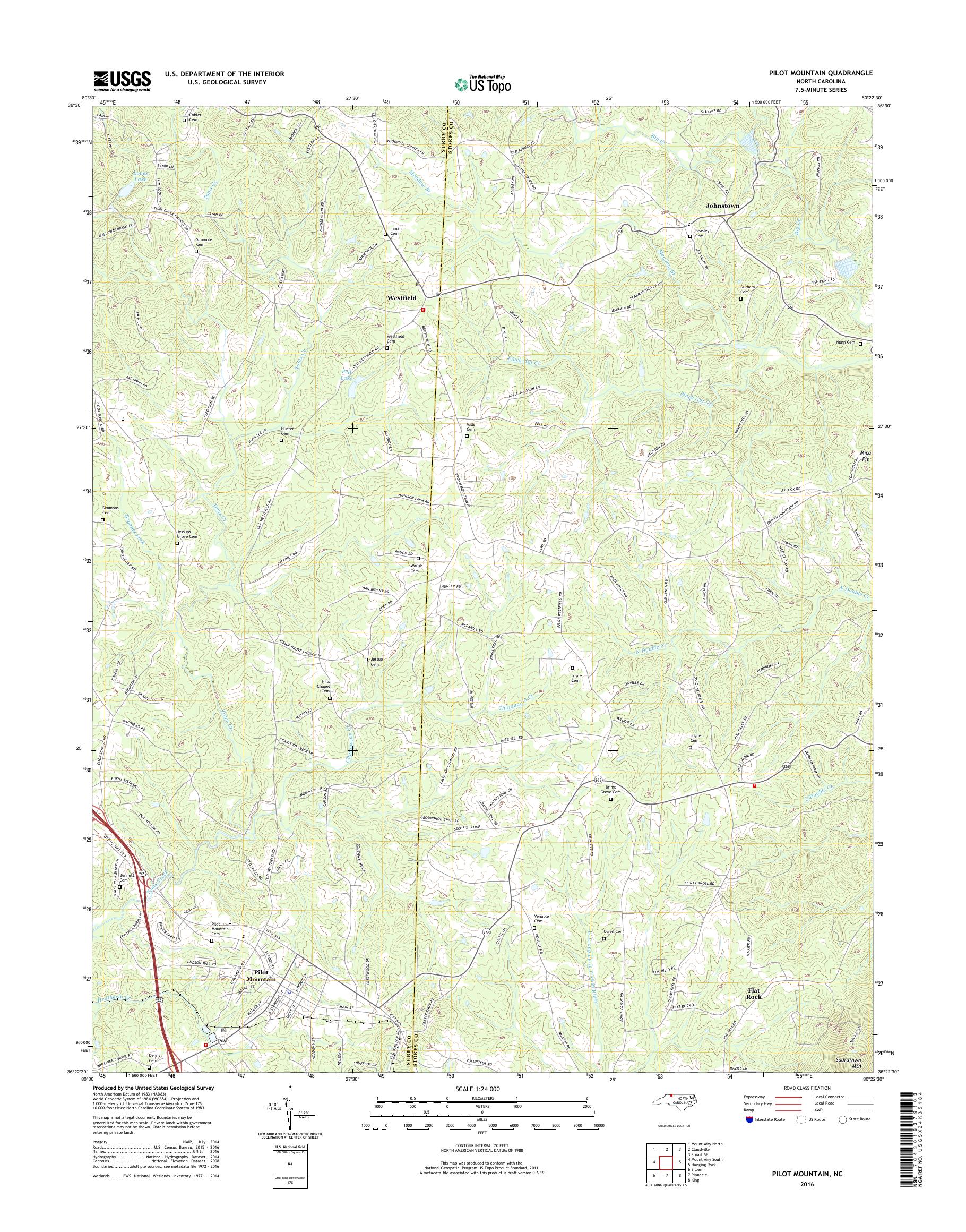 MyTopo Pilot Mountain, North Carolina USGS Quad Topo Map