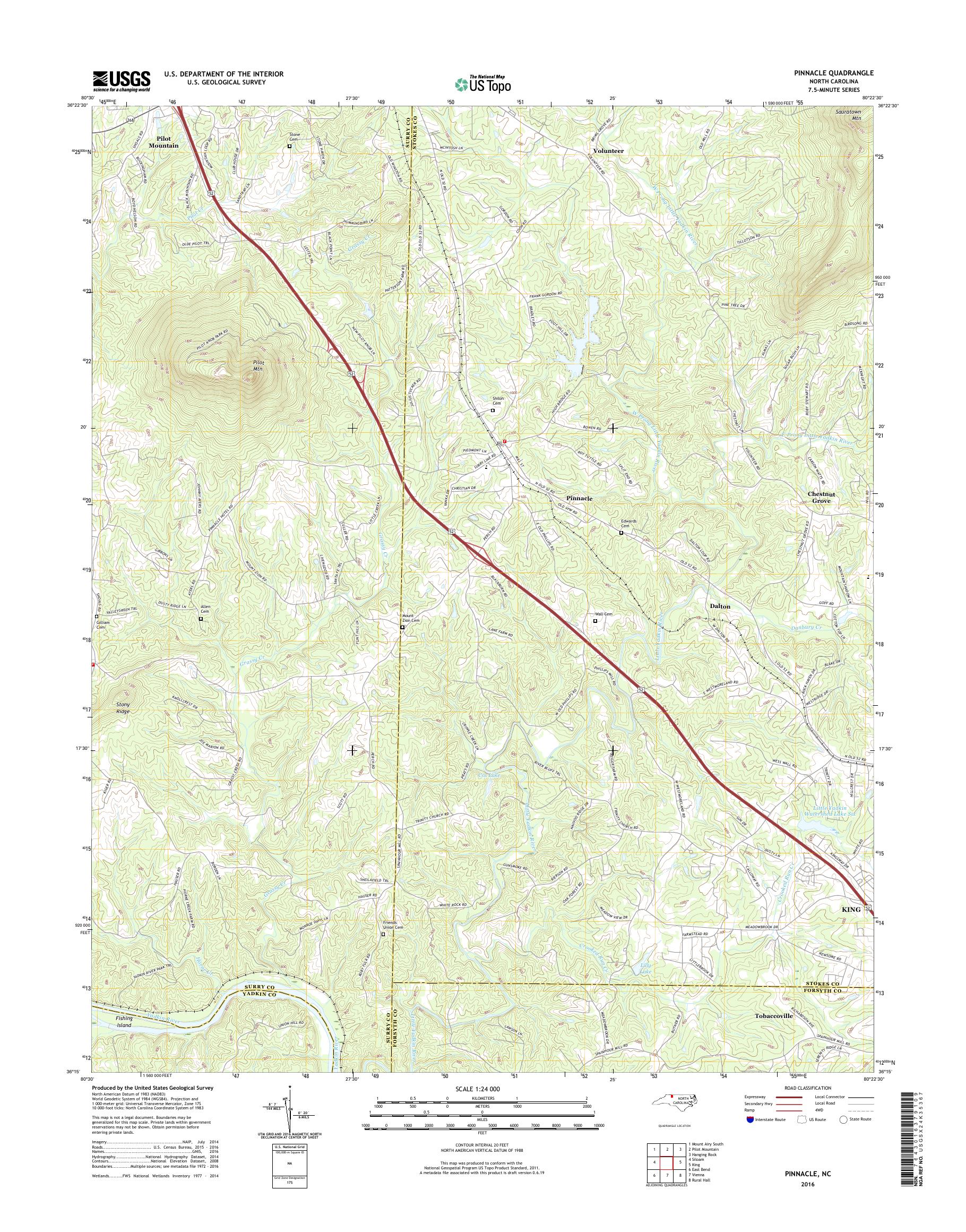 MyTopo Pinnacle, North Carolina USGS Quad Topo Map