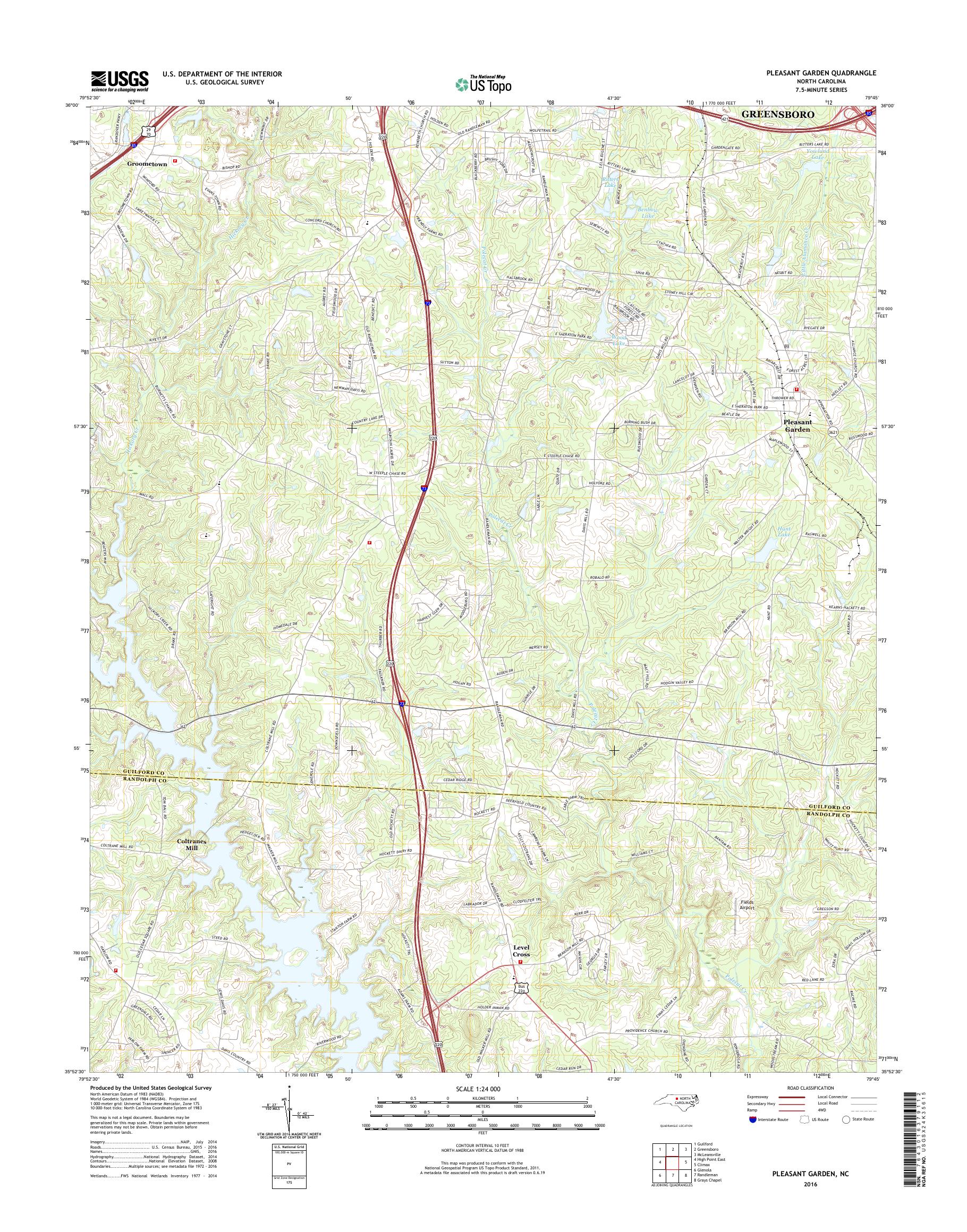MyTopo Pleasant Garden, North Carolina USGS Quad Topo Map