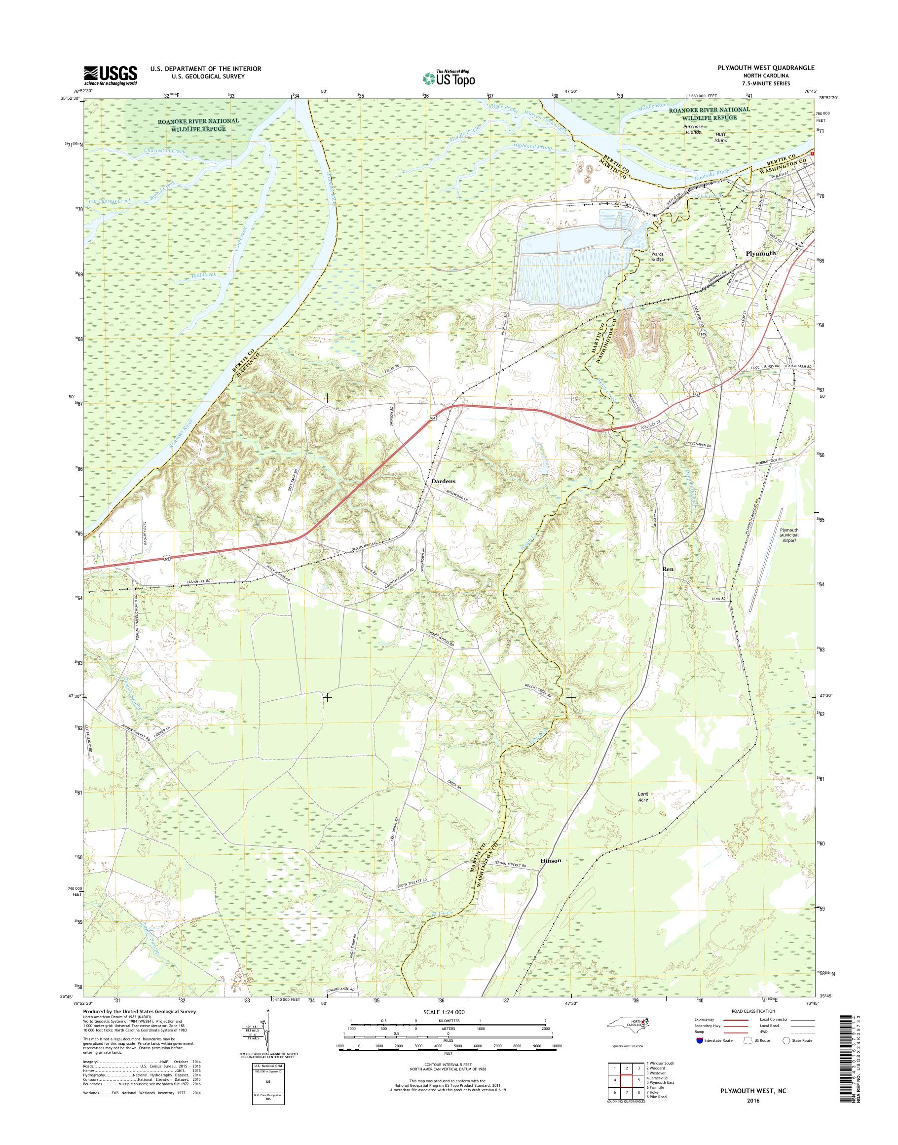 MyTopo Plymouth West, North Carolina USGS Quad Topo Map