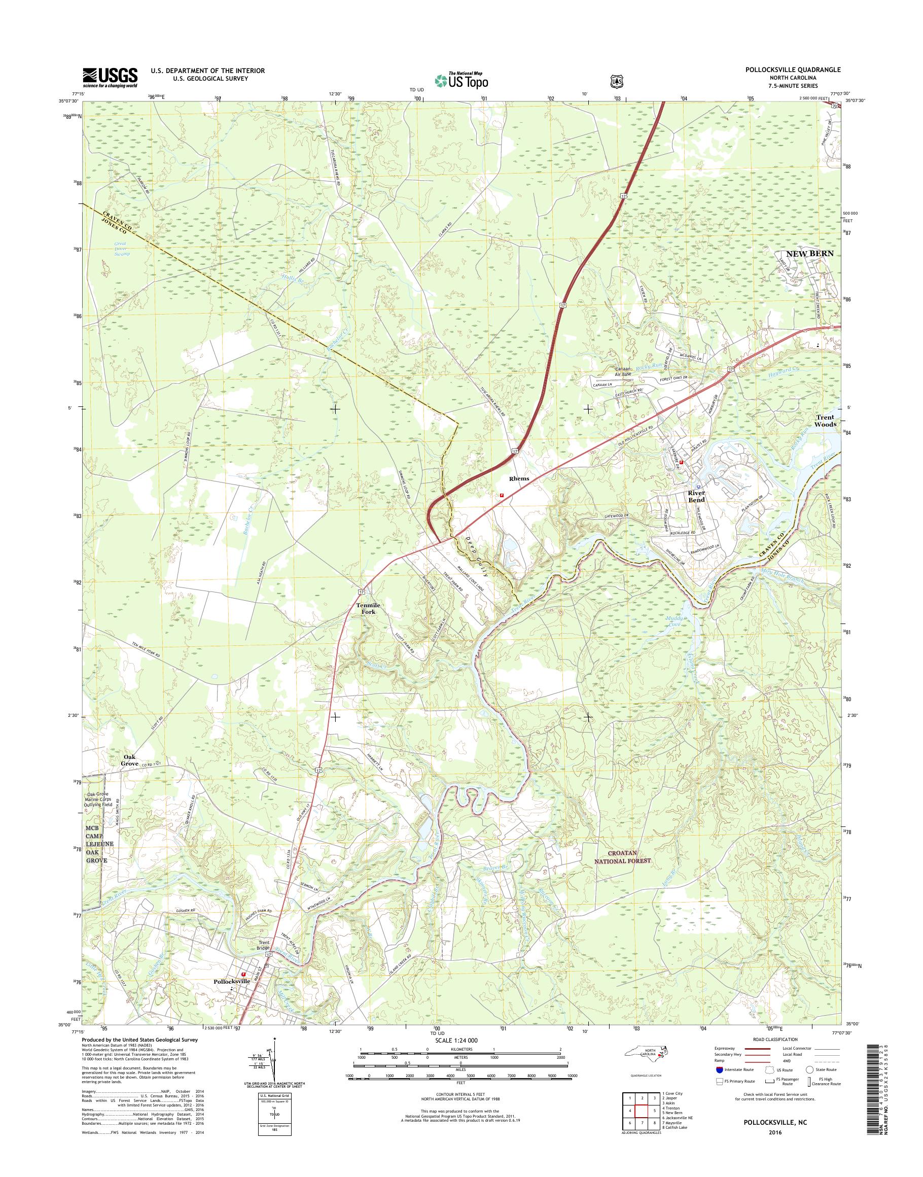 MyTopo Pollocksville, North Carolina USGS Quad Topo Map