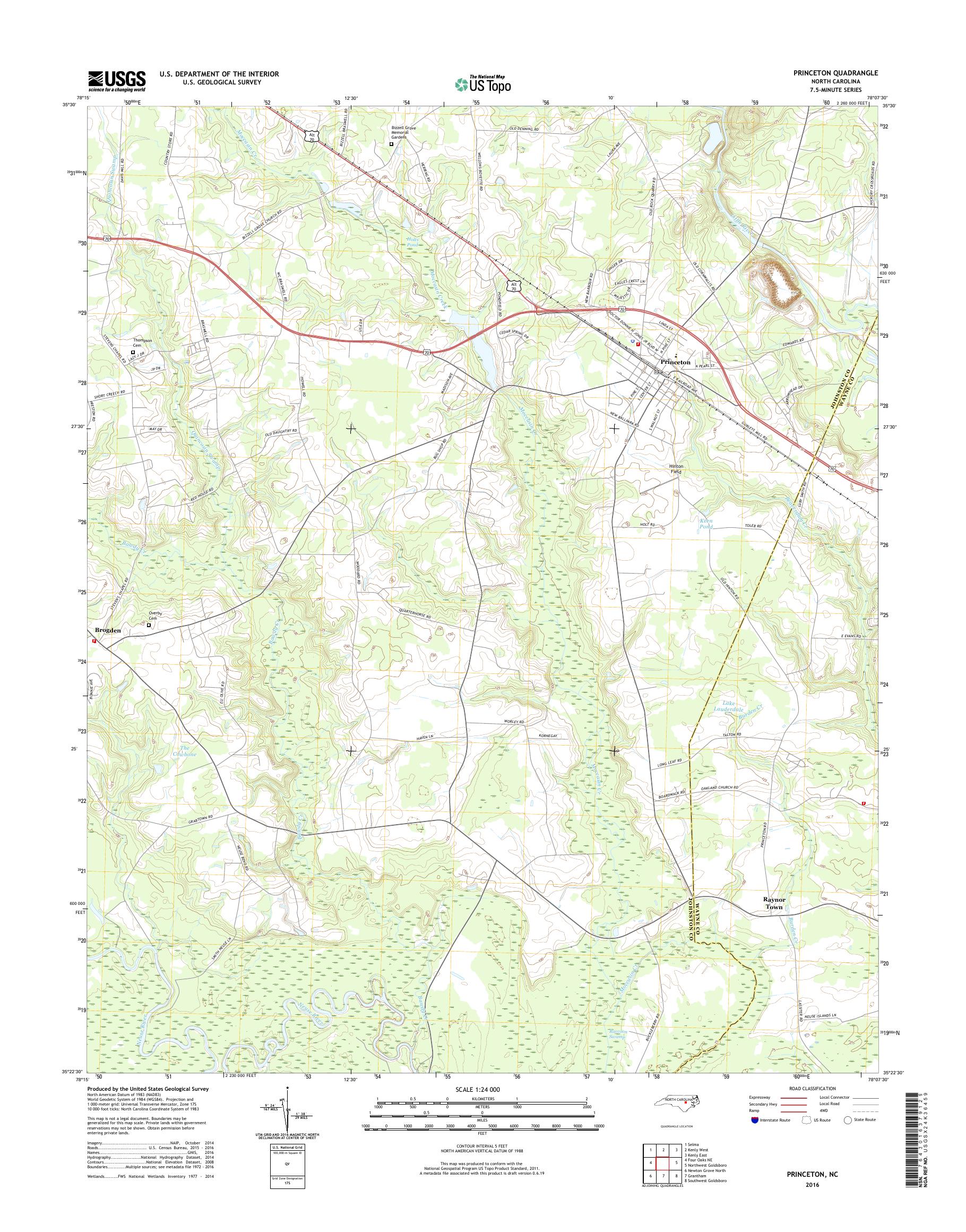 MyTopo Princeton, North Carolina USGS Quad Topo Map