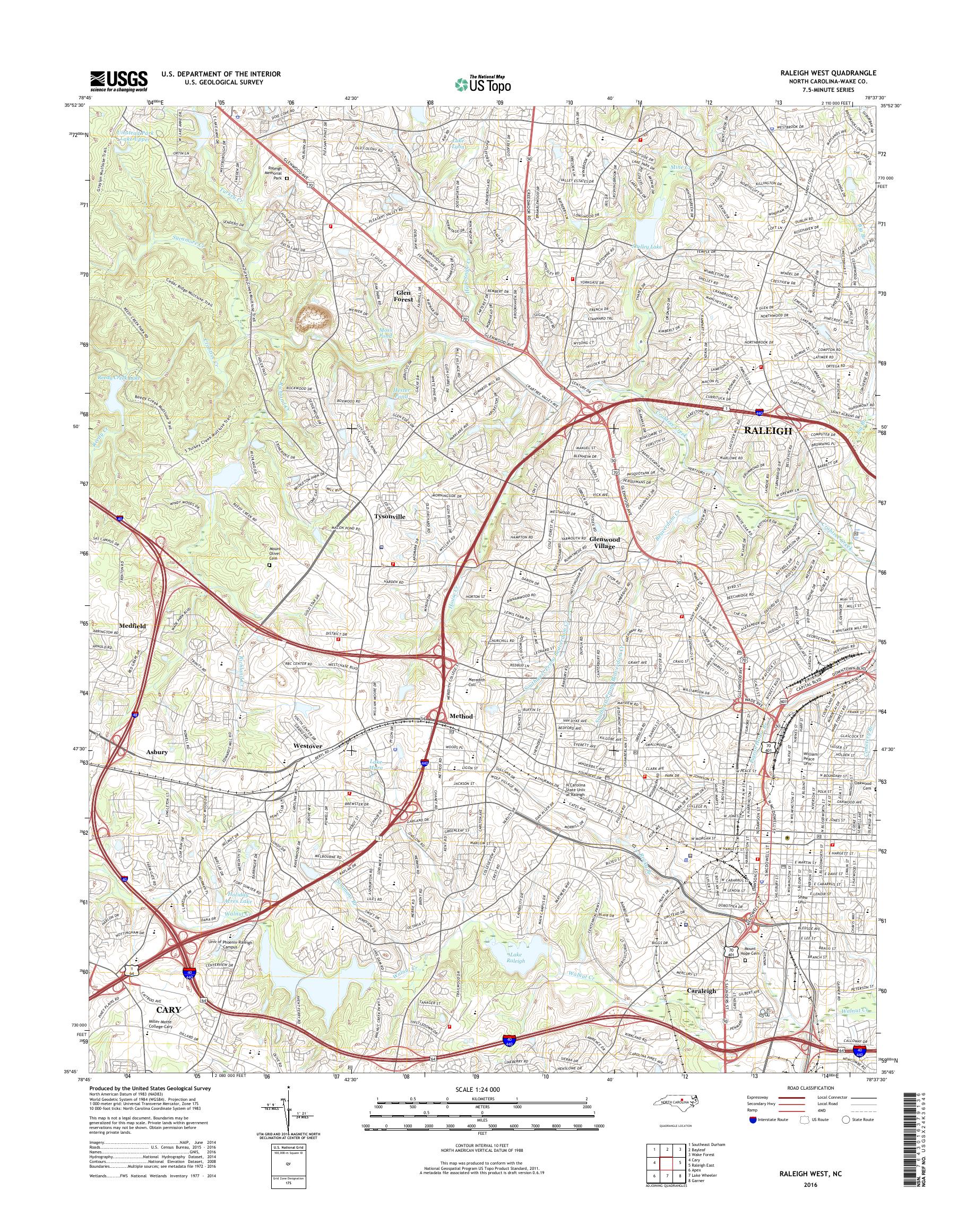 MyTopo Raleigh West, North Carolina USGS Quad Topo Map