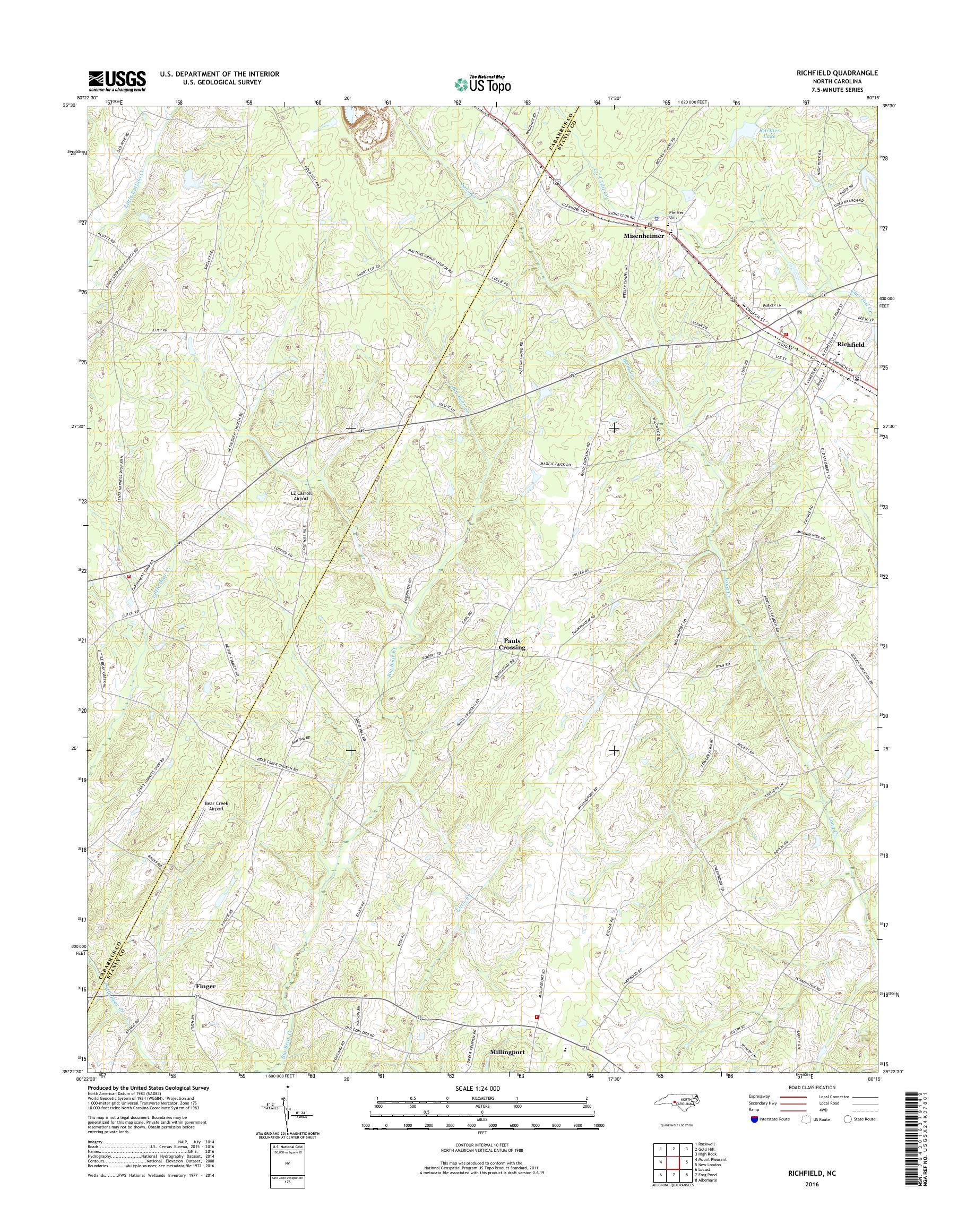 MyTopo Richfield, North Carolina USGS Quad Topo Map