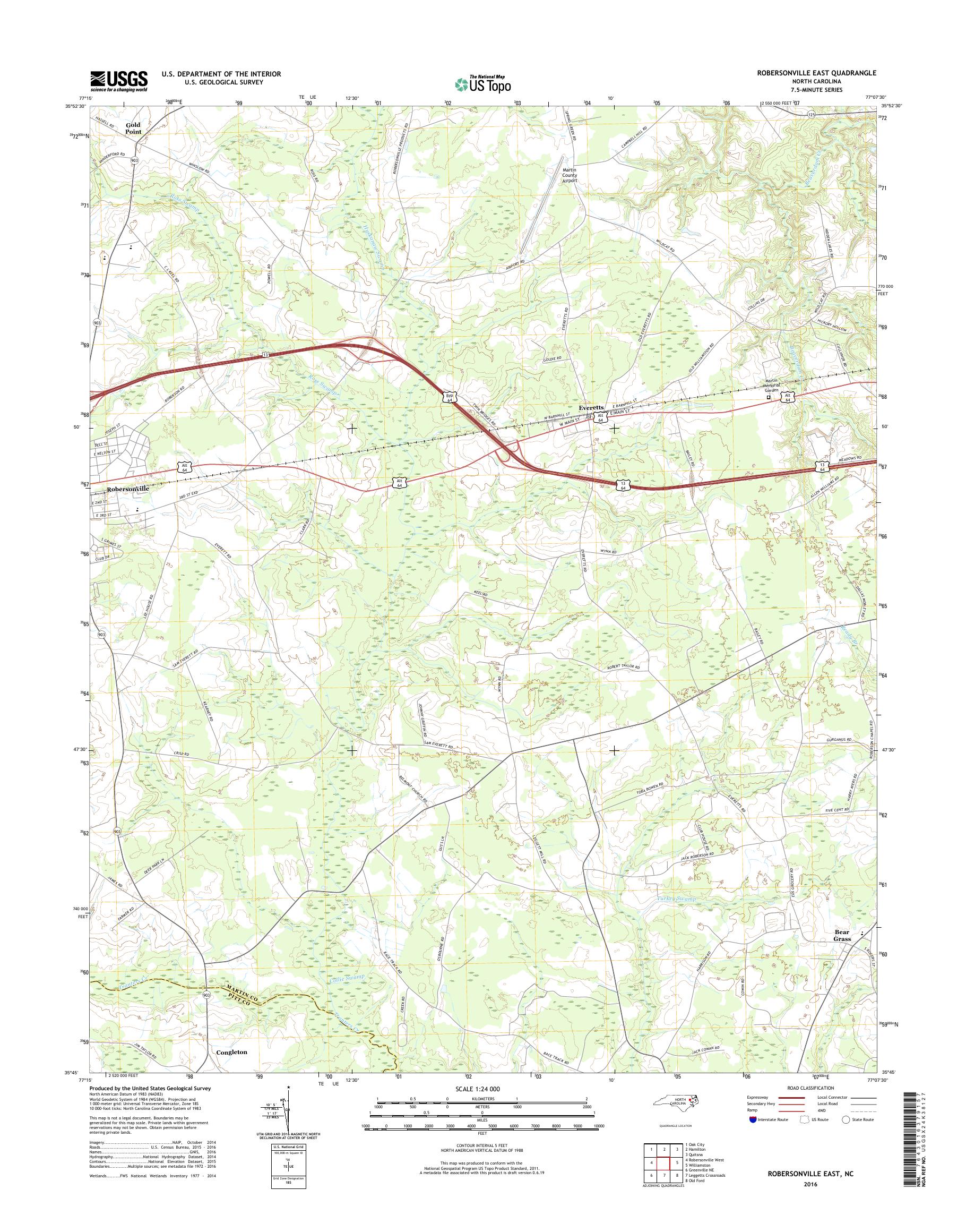 MyTopo Robersonville East, North Carolina USGS Quad Topo Map