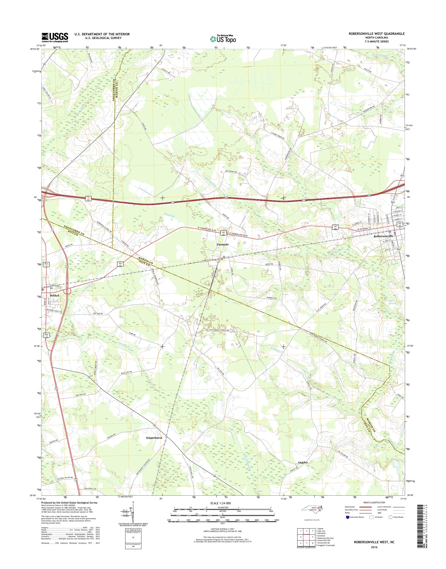MyTopo Robersonville West, North Carolina USGS Quad Topo Map