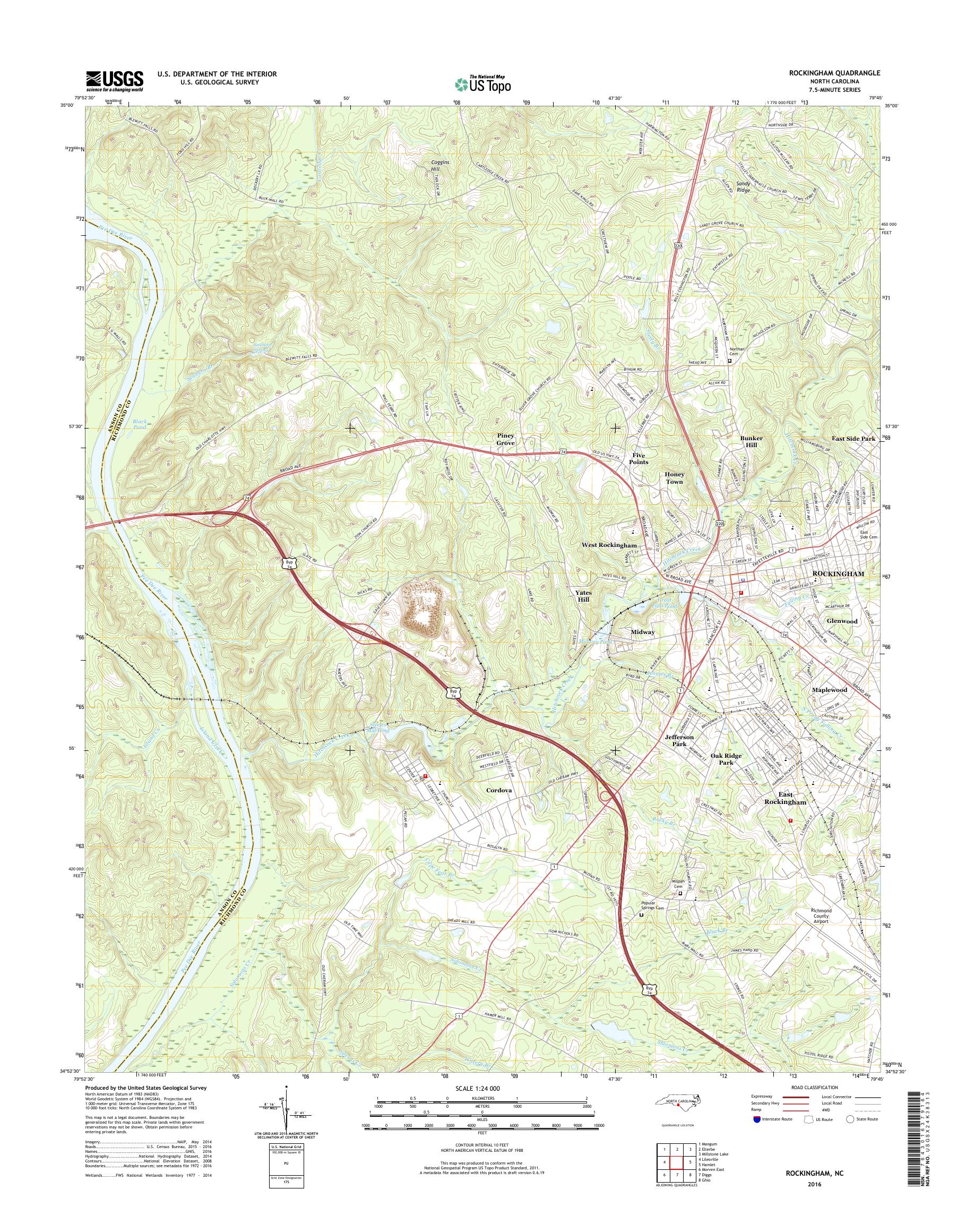 MyTopo Rockingham, North Carolina USGS Quad Topo Map