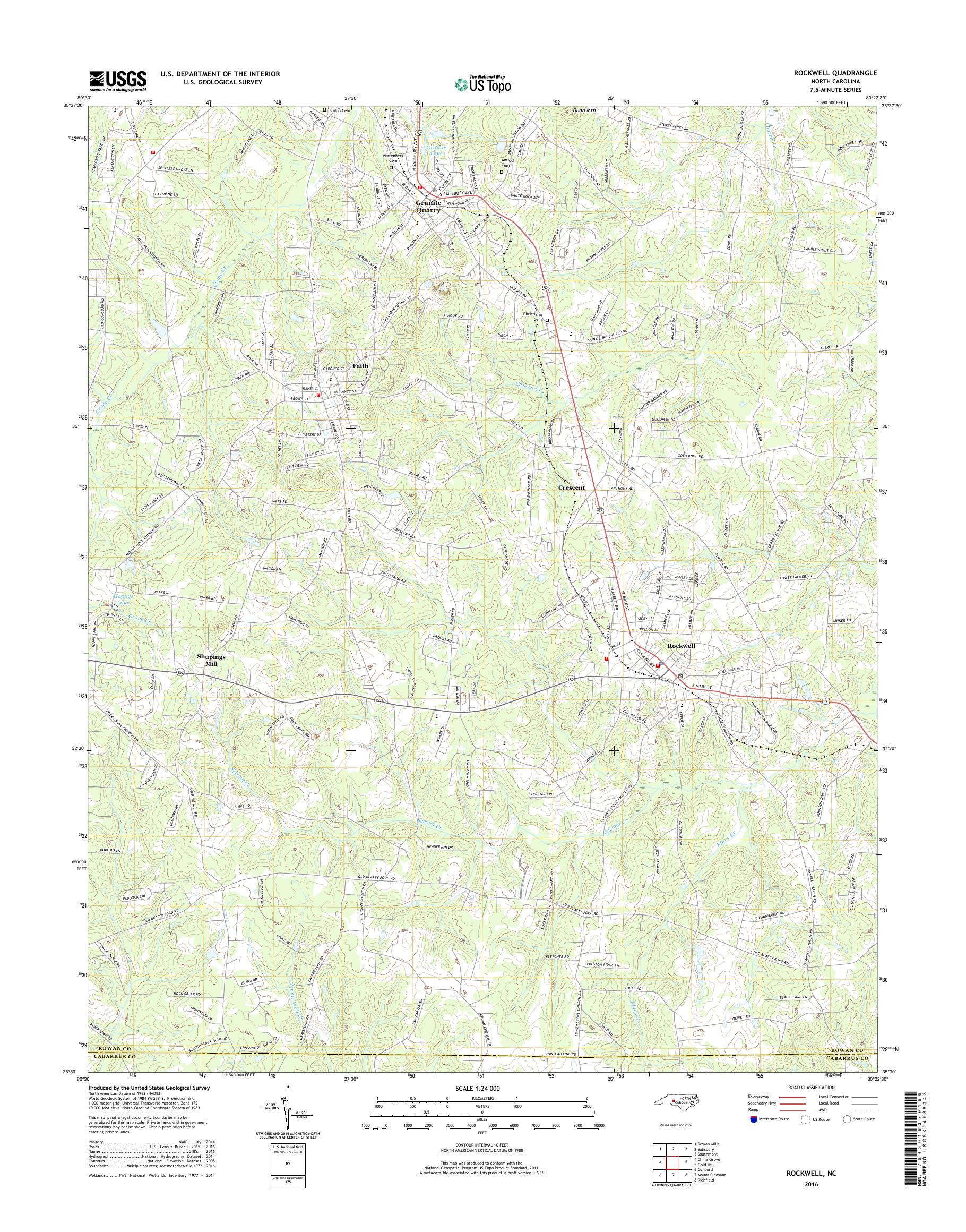 MyTopo Rockwell, North Carolina USGS Quad Topo Map