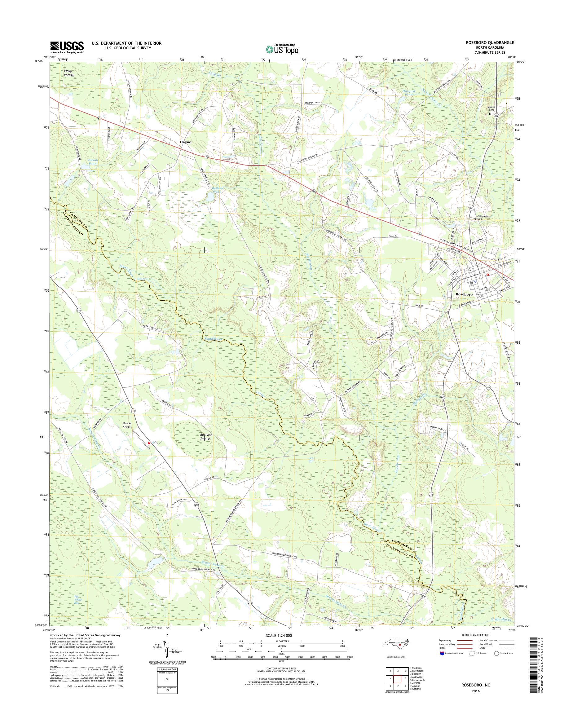 MyTopo Roseboro, North Carolina USGS Quad Topo Map