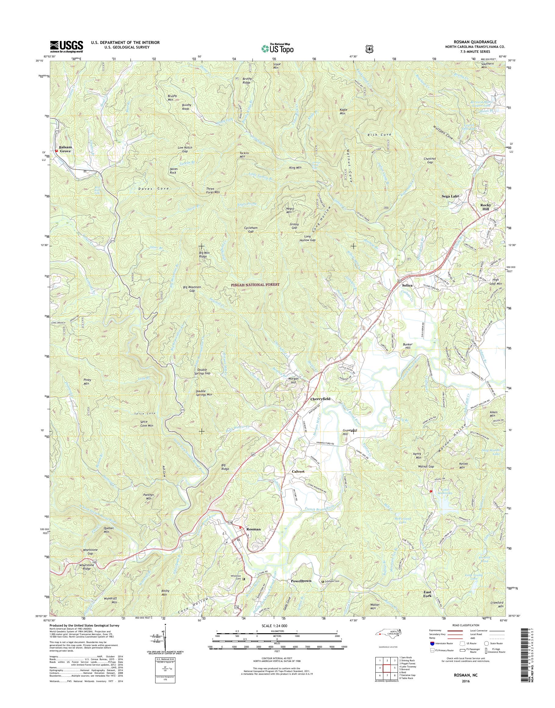 MyTopo Rosman, North Carolina USGS Quad Topo Map