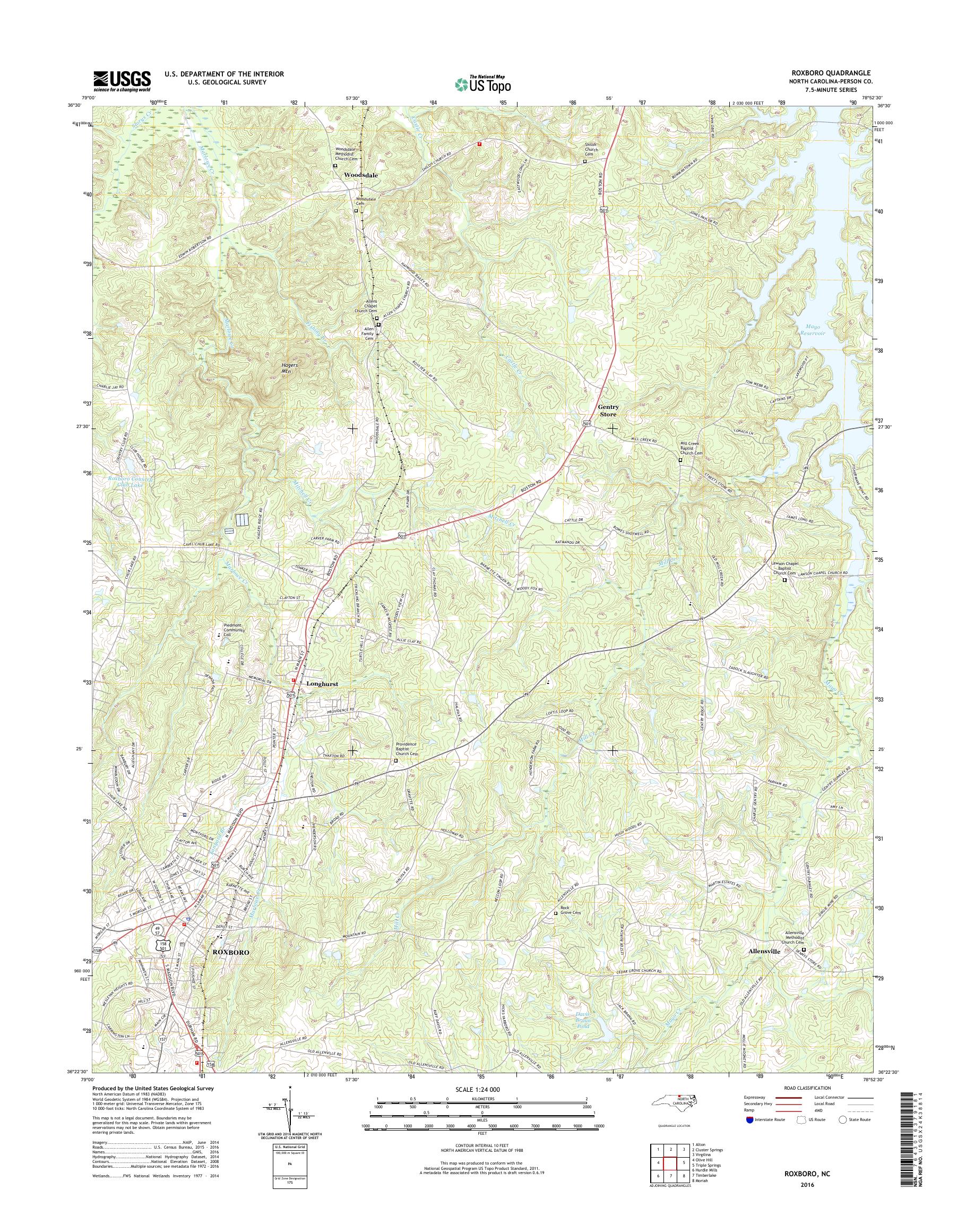MyTopo Roxboro, North Carolina USGS Quad Topo Map