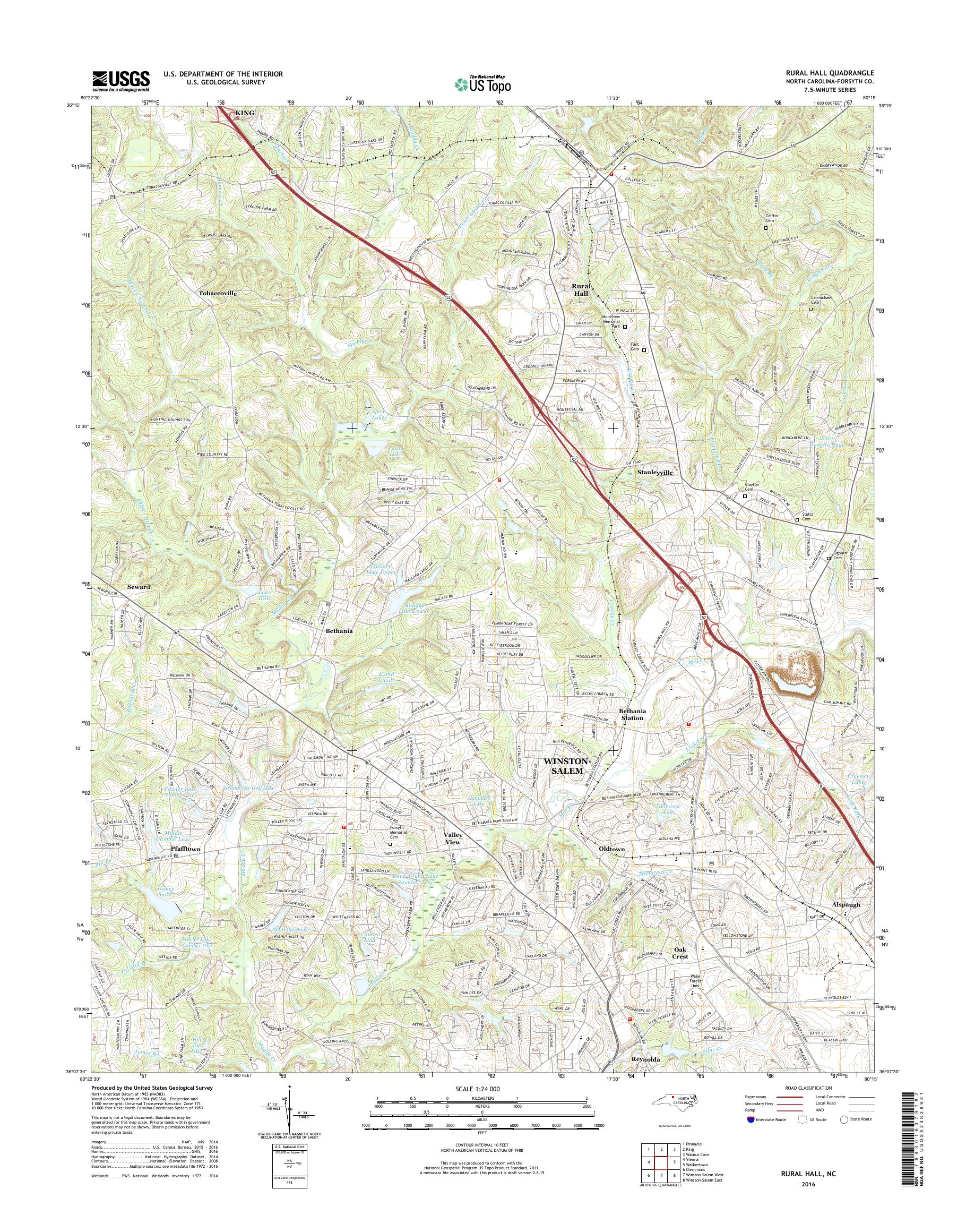 MyTopo Rural Hall, North Carolina USGS Quad Topo Map