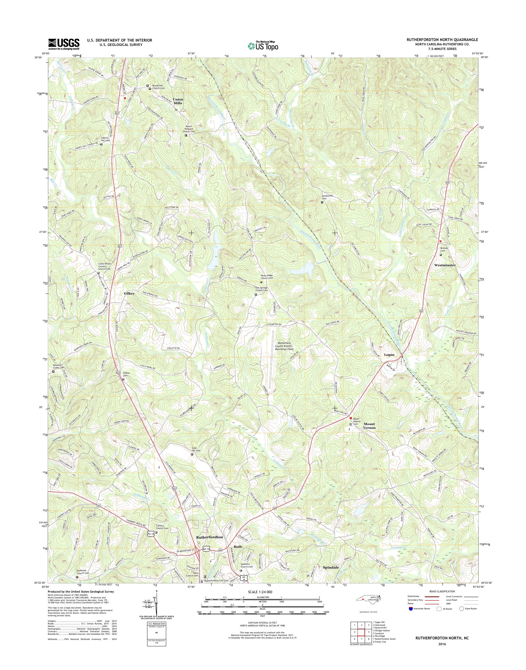 MyTopo Rutherfordton North, North Carolina USGS Quad Topo Map