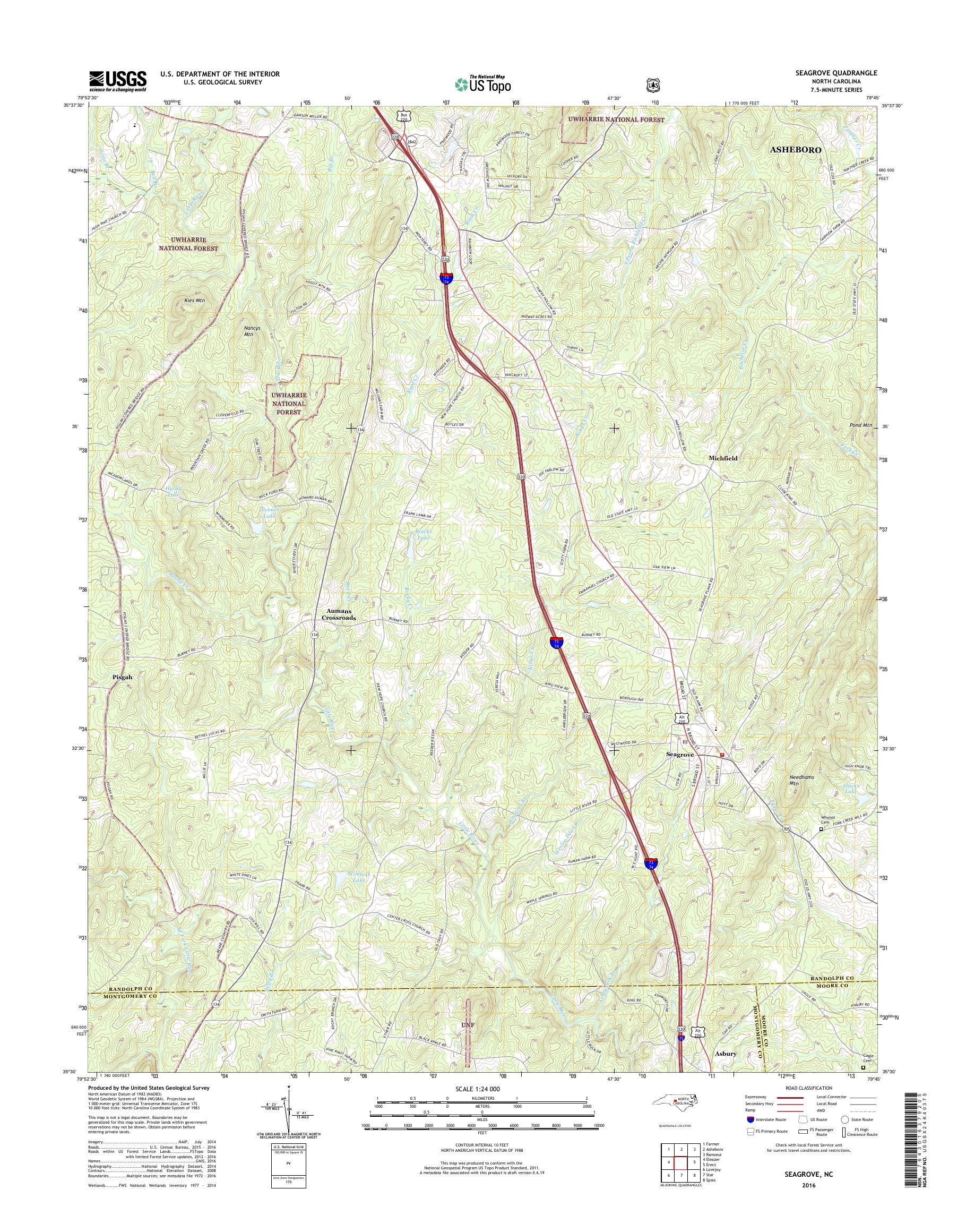 MyTopo Seagrove, North Carolina USGS Quad Topo Map