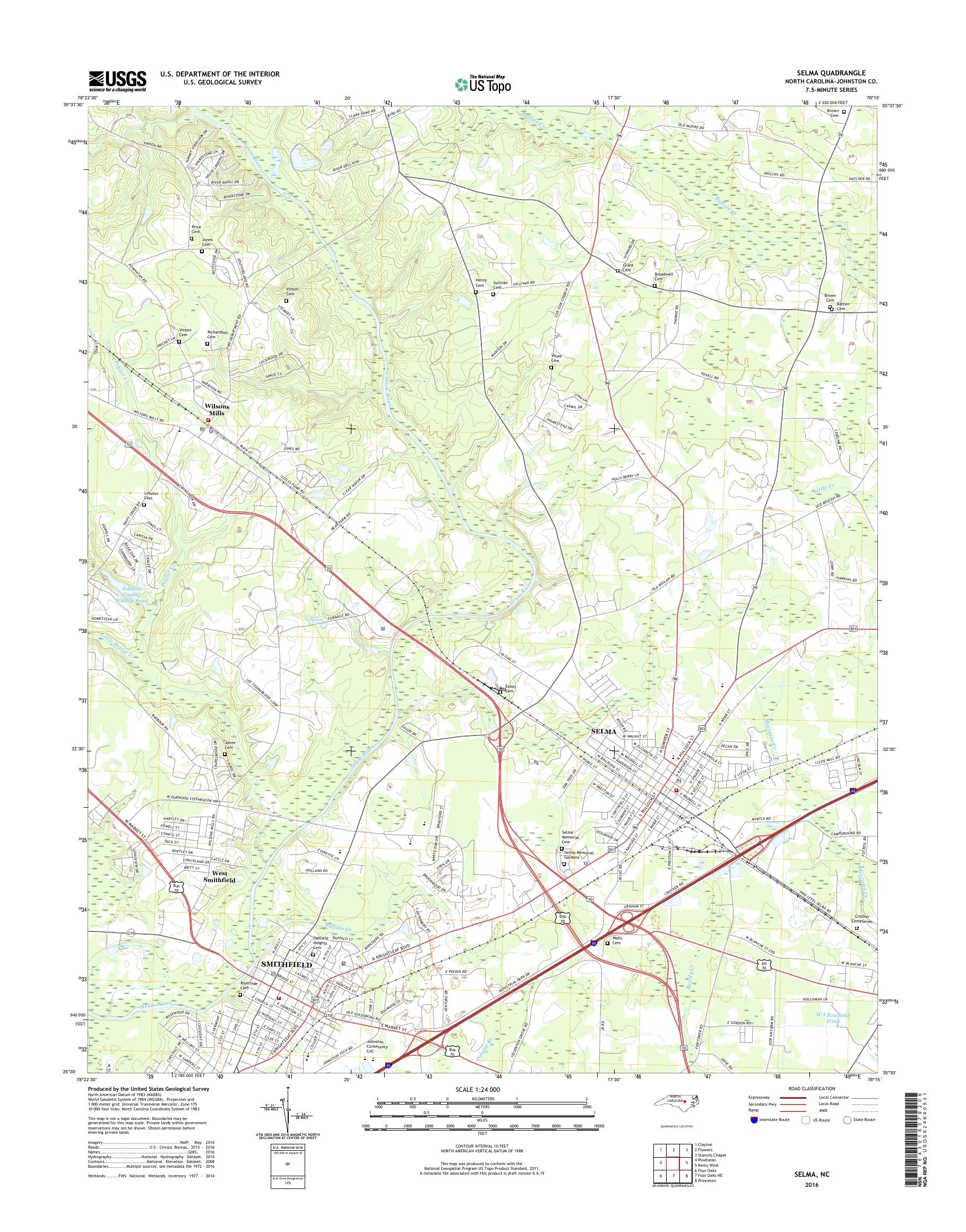 MyTopo Selma, North Carolina USGS Quad Topo Map
