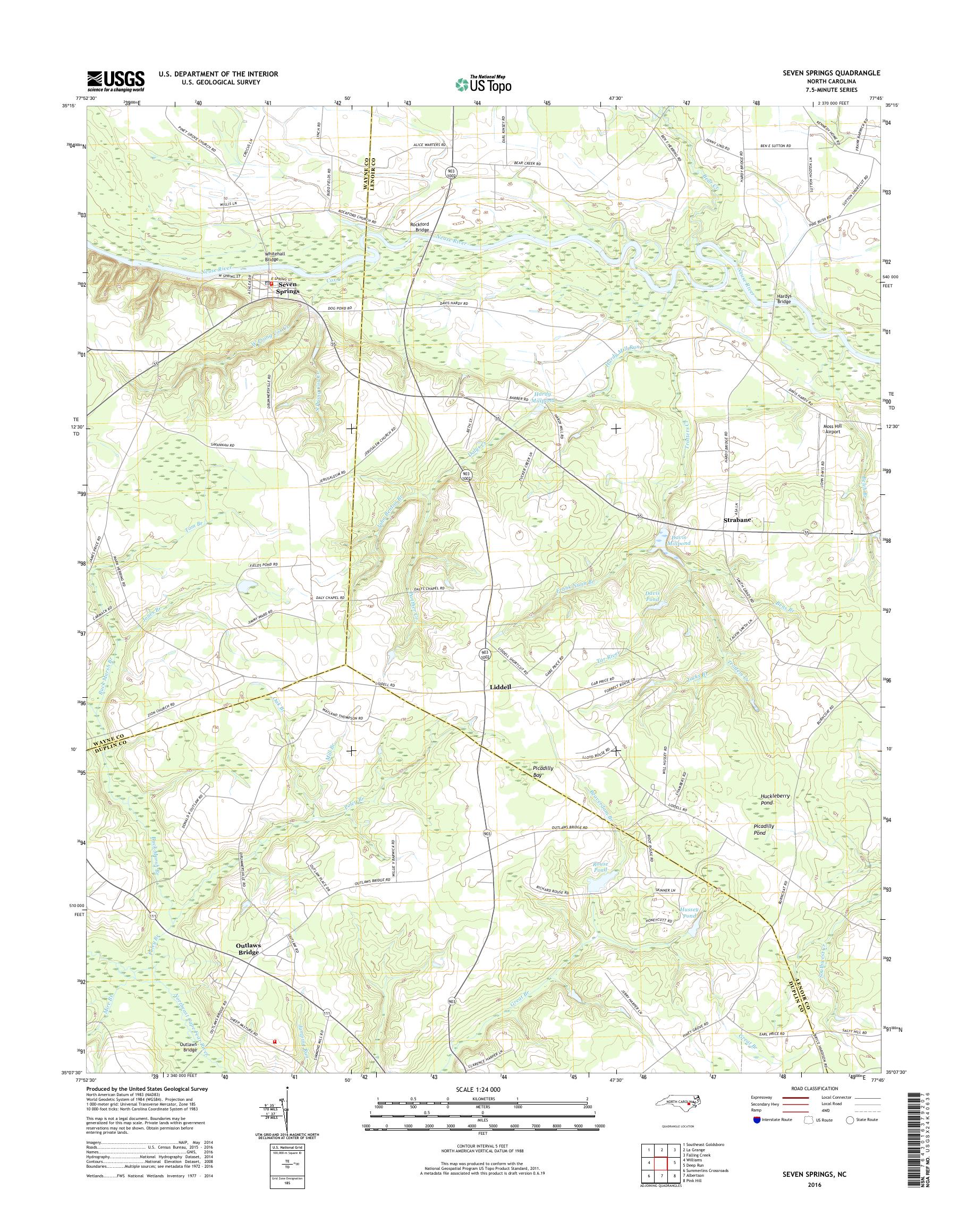 MyTopo Seven Springs, North Carolina USGS Quad Topo Map