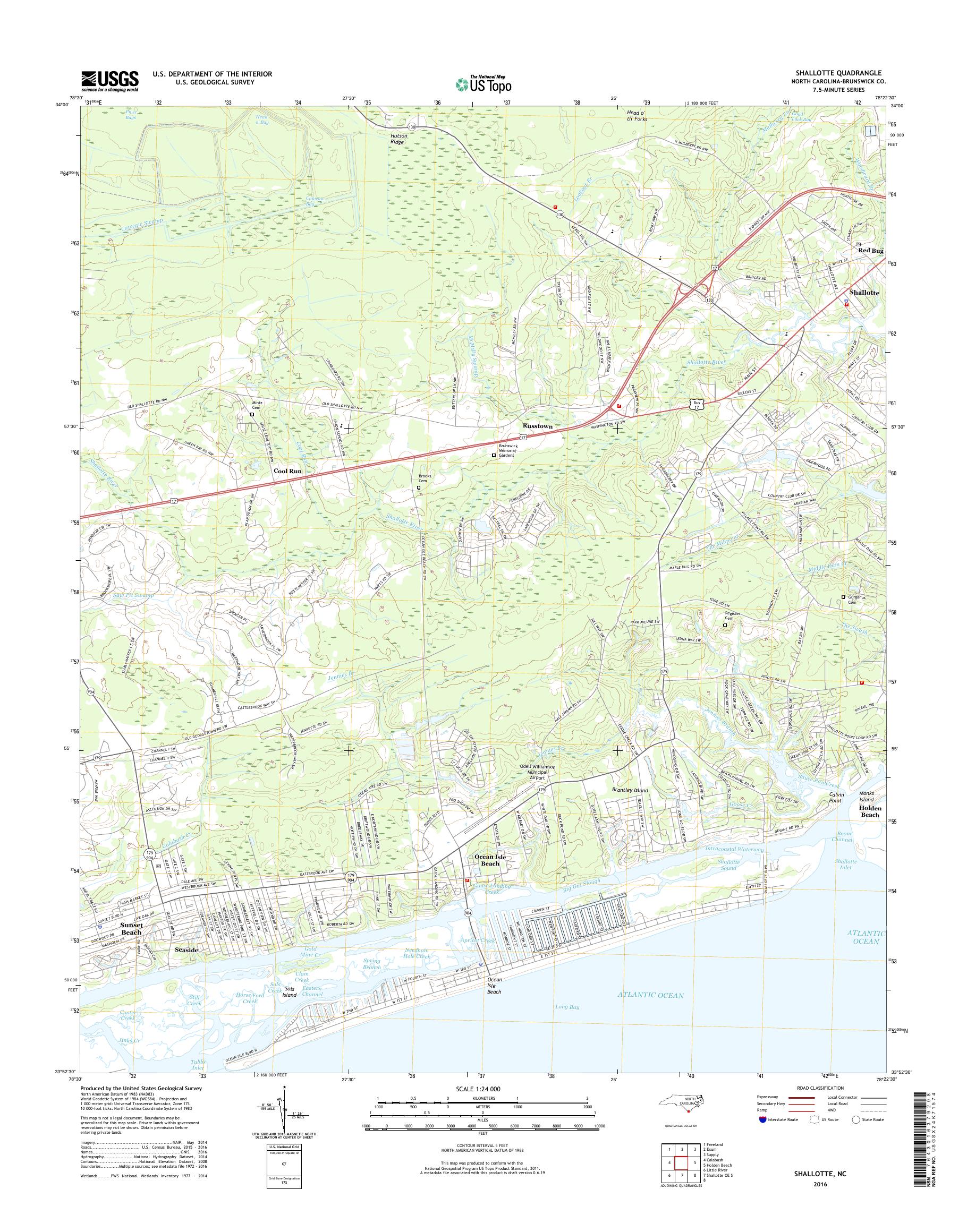 MyTopo Shallotte, North Carolina USGS Quad Topo Map