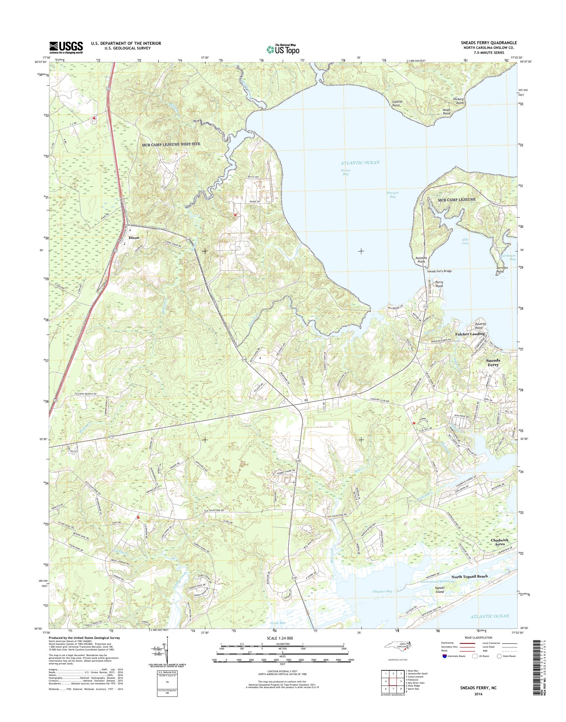 MyTopo Sneads Ferry, North Carolina USGS Quad Topo Map