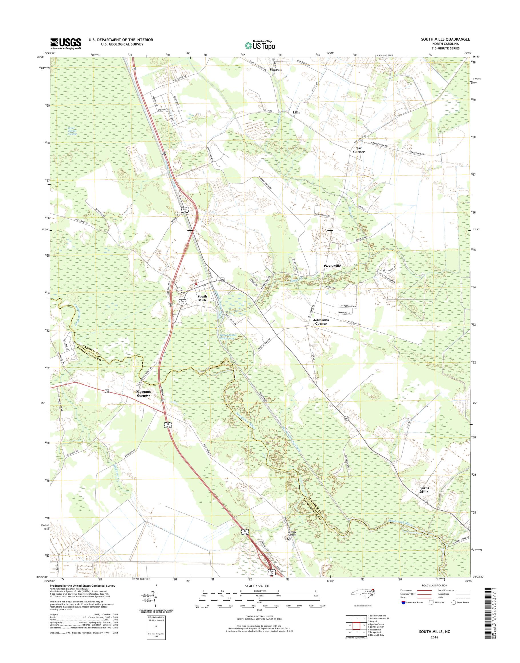 MyTopo South Mills, North Carolina USGS Quad Topo Map