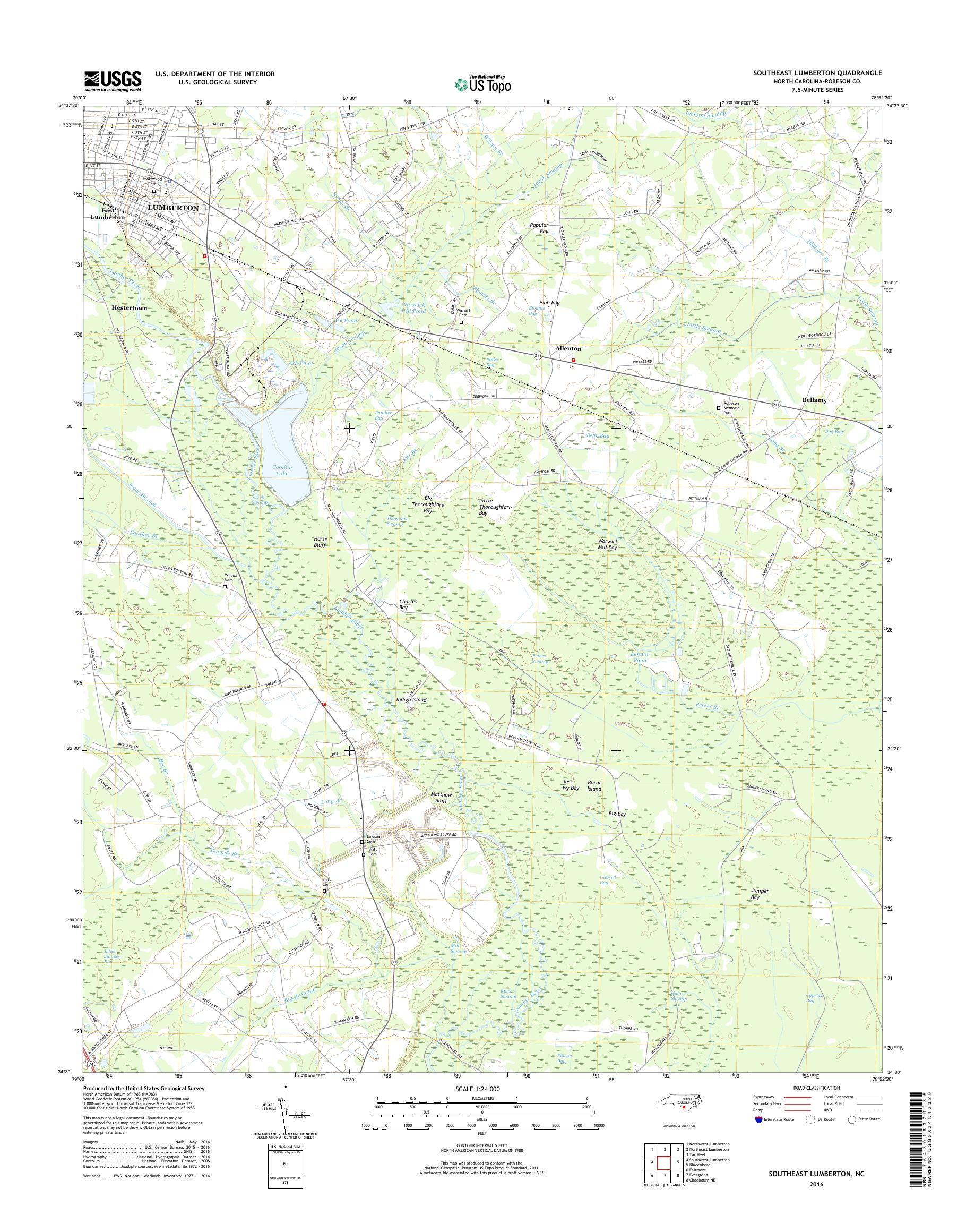 MyTopo Southeast Lumberton, North Carolina USGS Quad Topo Map