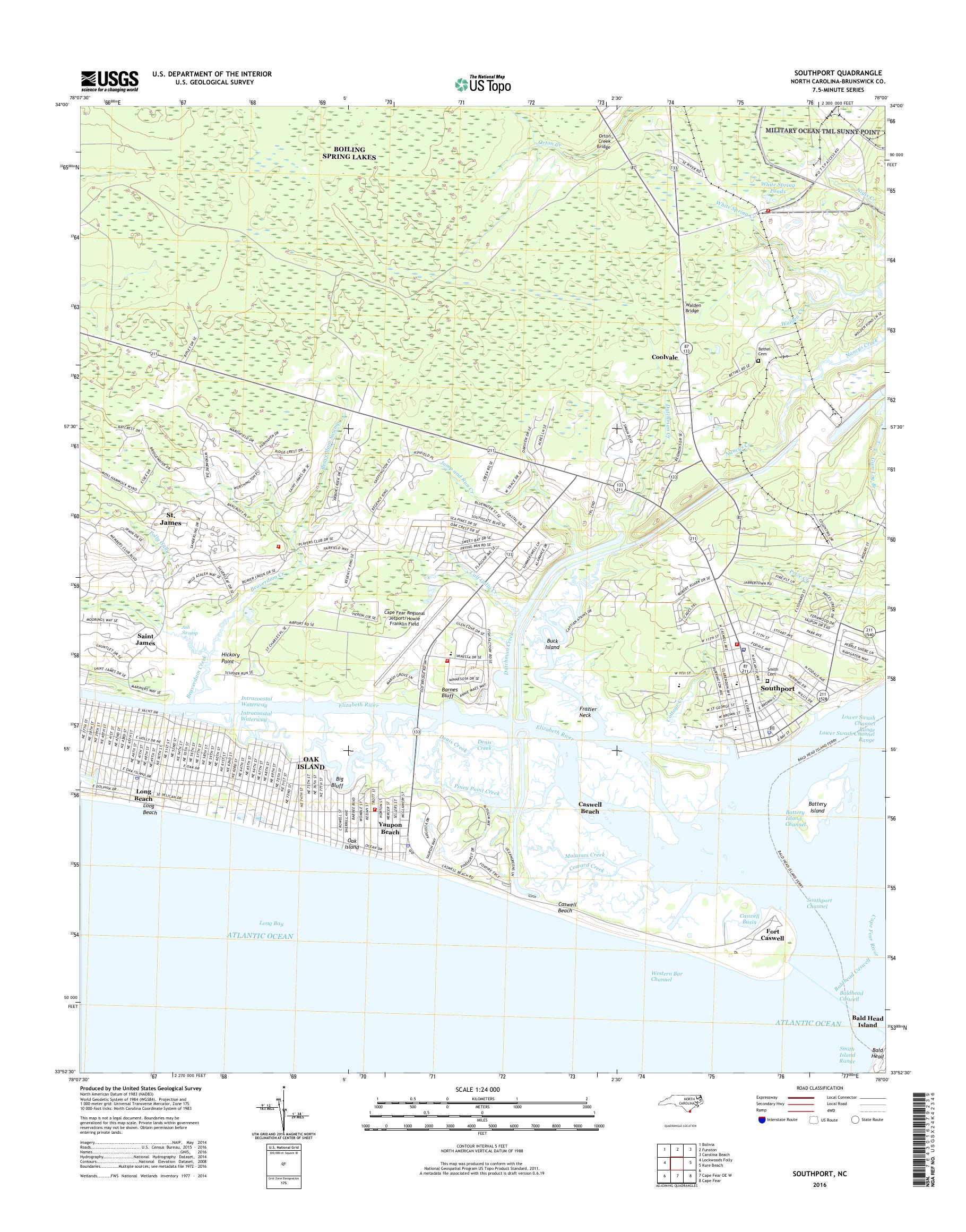 MyTopo Southport, North Carolina USGS Quad Topo Map