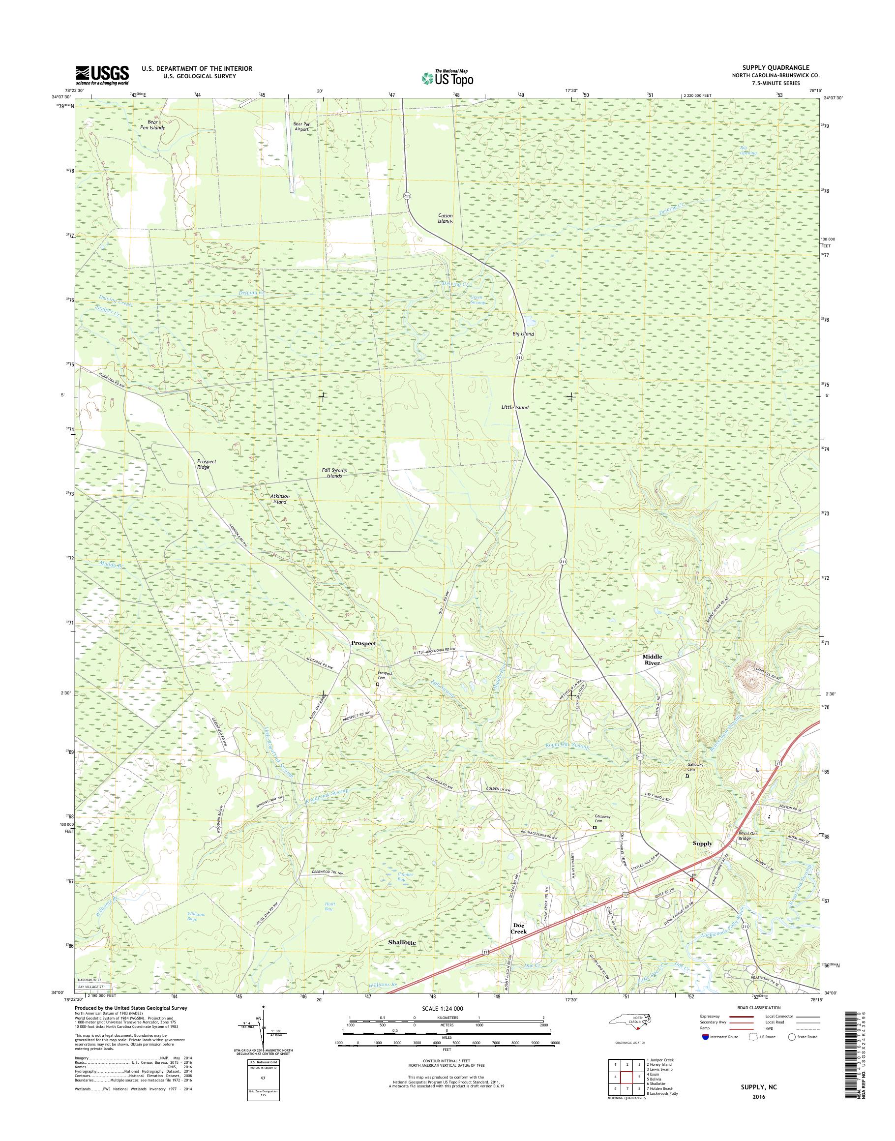 MyTopo Supply, North Carolina USGS Quad Topo Map