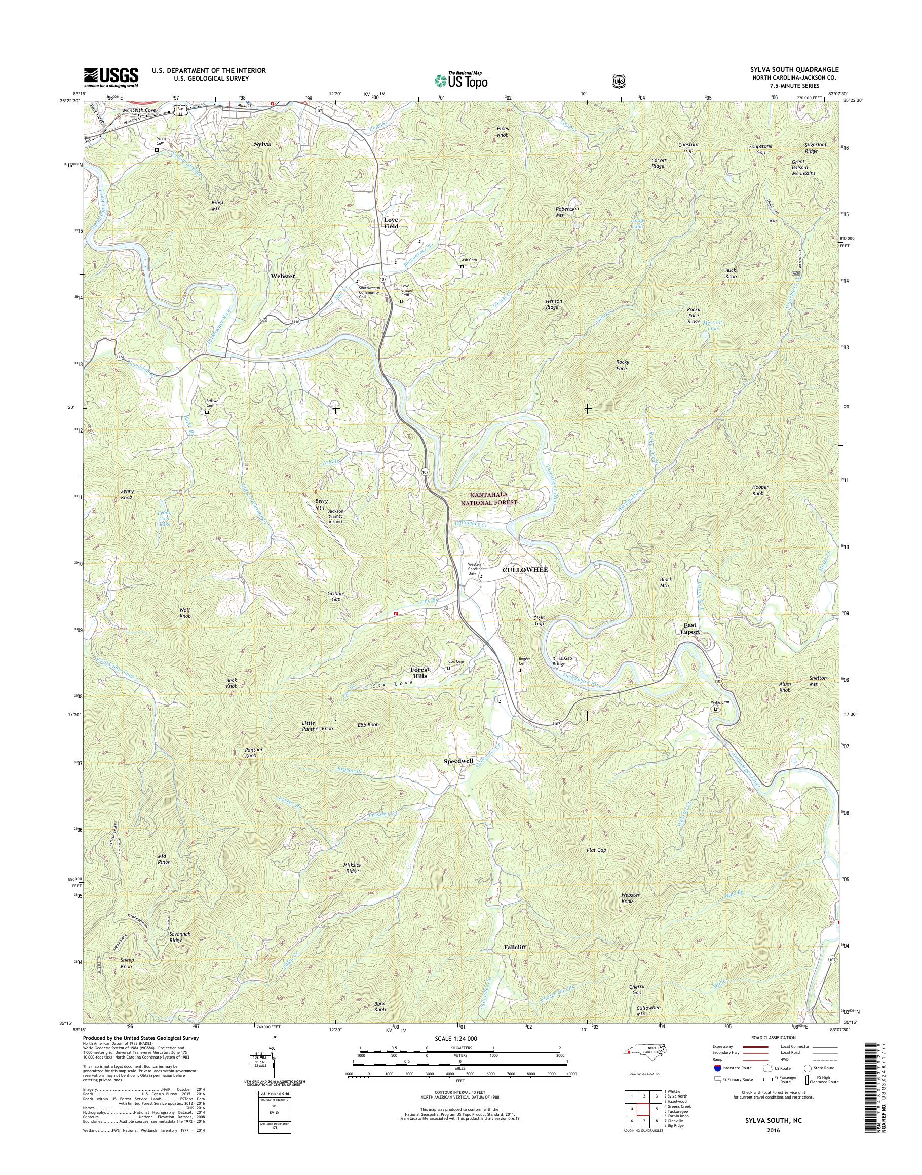 MyTopo Sylva South, North Carolina USGS Quad Topo Map