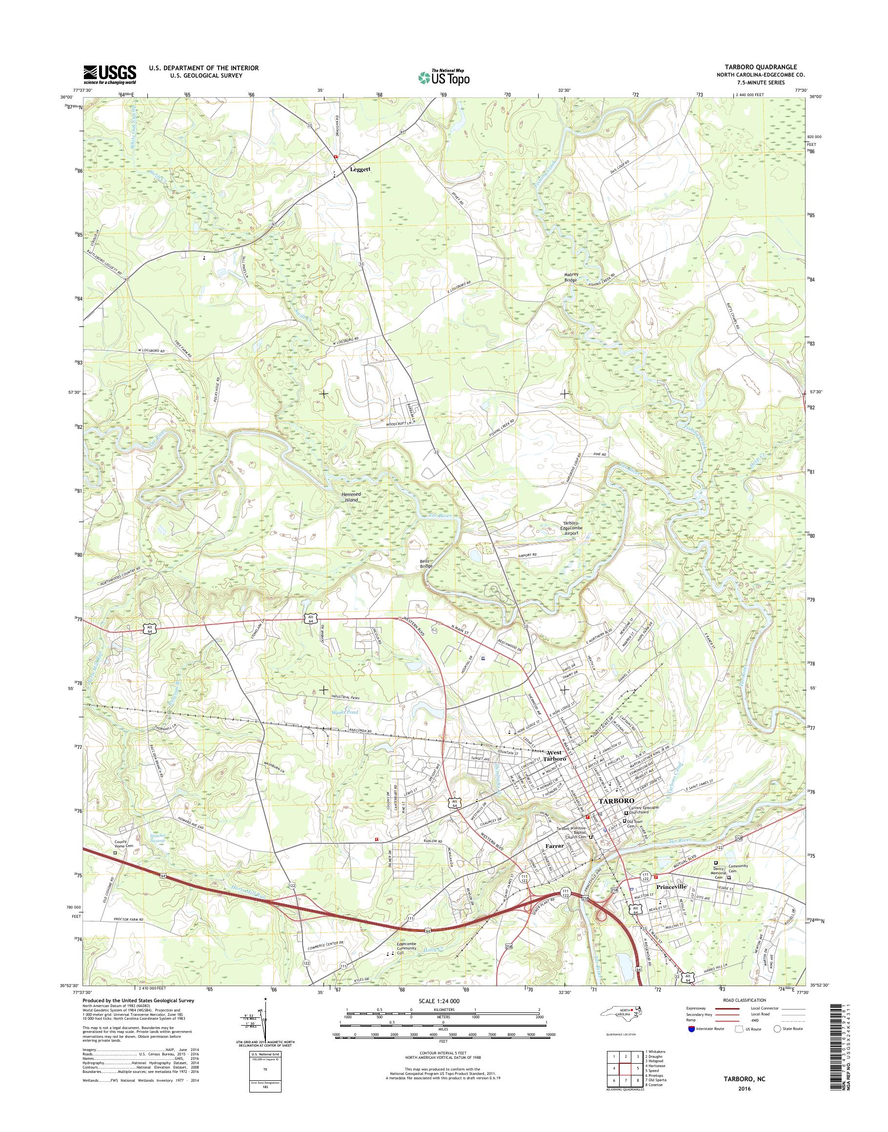 MyTopo Tarboro, North Carolina USGS Quad Topo Map