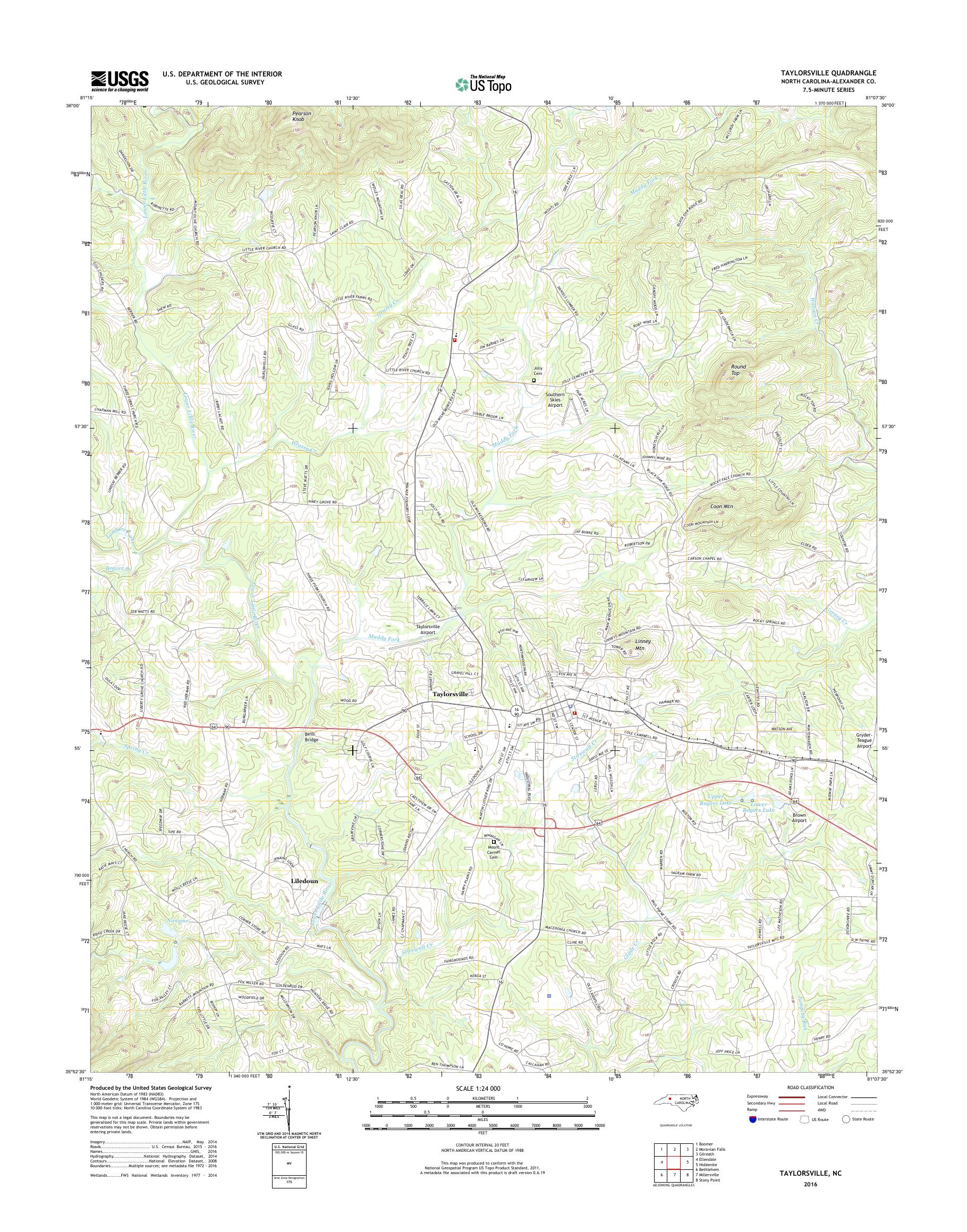 MyTopo Taylorsville, North Carolina USGS Quad Topo Map