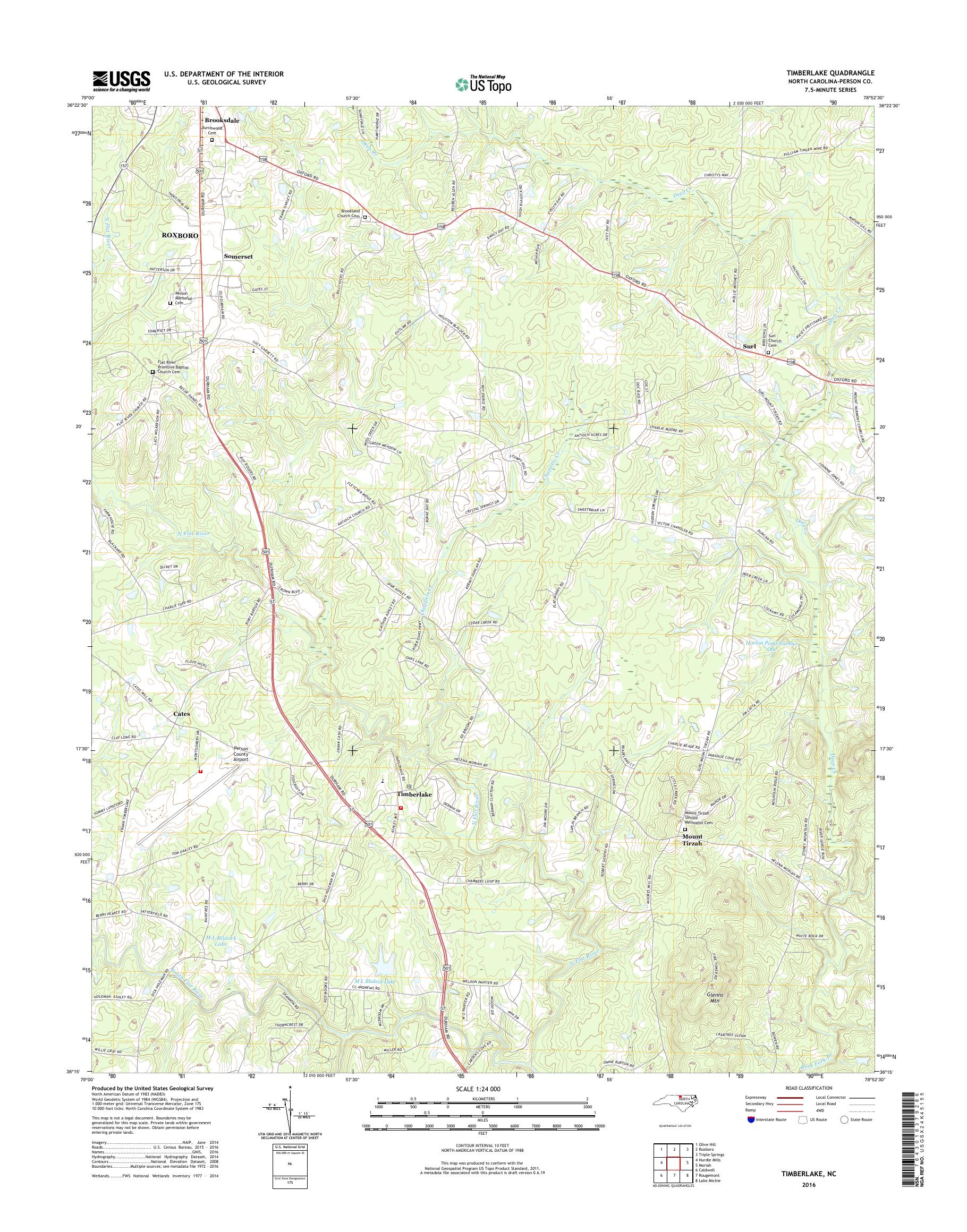 MyTopo Timberlake, North Carolina USGS Quad Topo Map