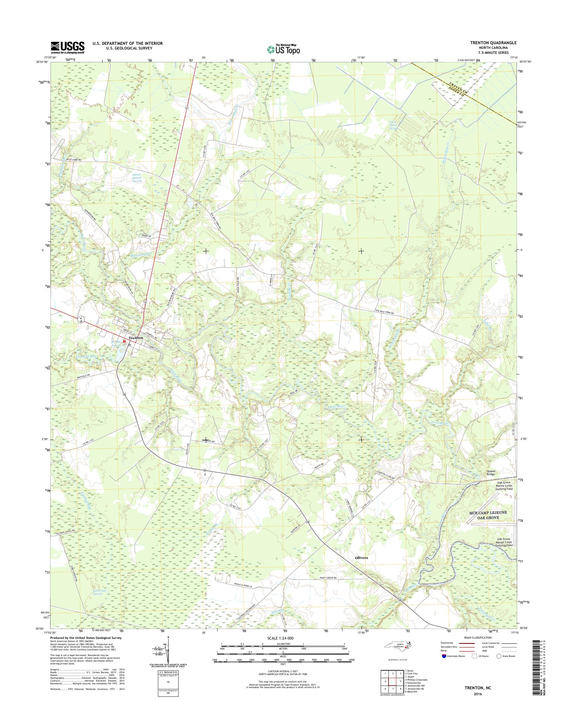 MyTopo Trenton, North Carolina USGS Quad Topo Map