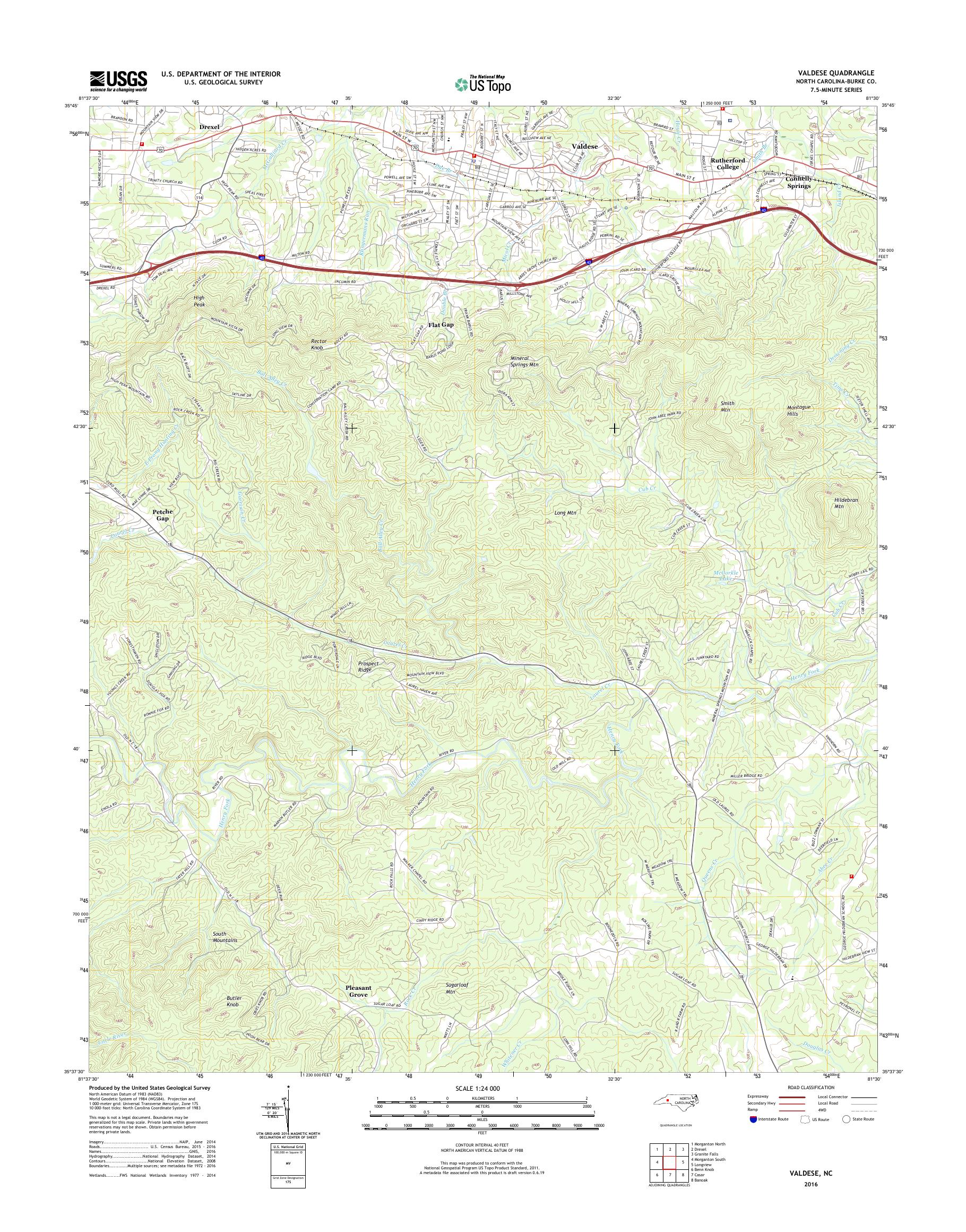 MyTopo Valdese, North Carolina USGS Quad Topo Map