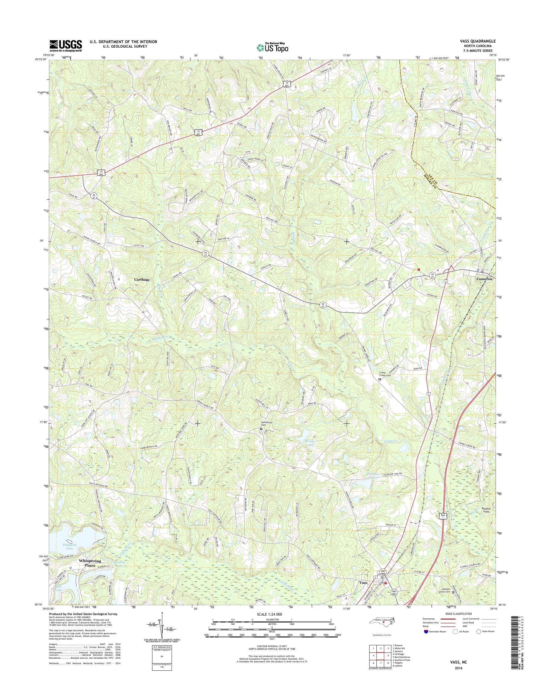 MyTopo Vass, North Carolina USGS Quad Topo Map