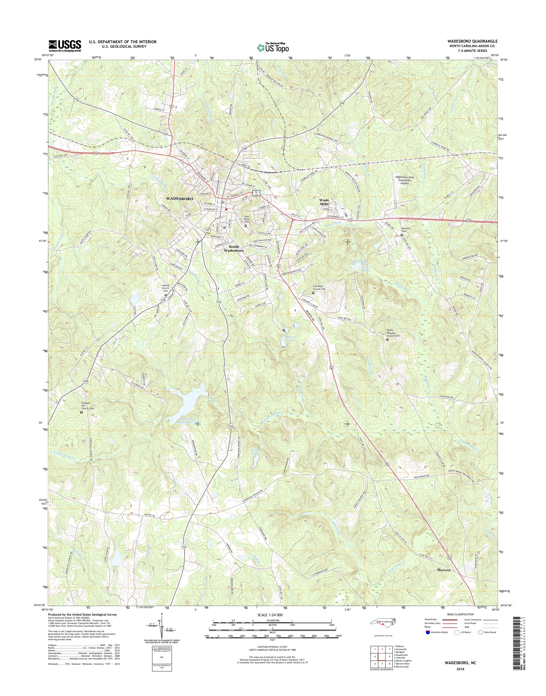 MyTopo Wadesboro, North Carolina USGS Quad Topo Map