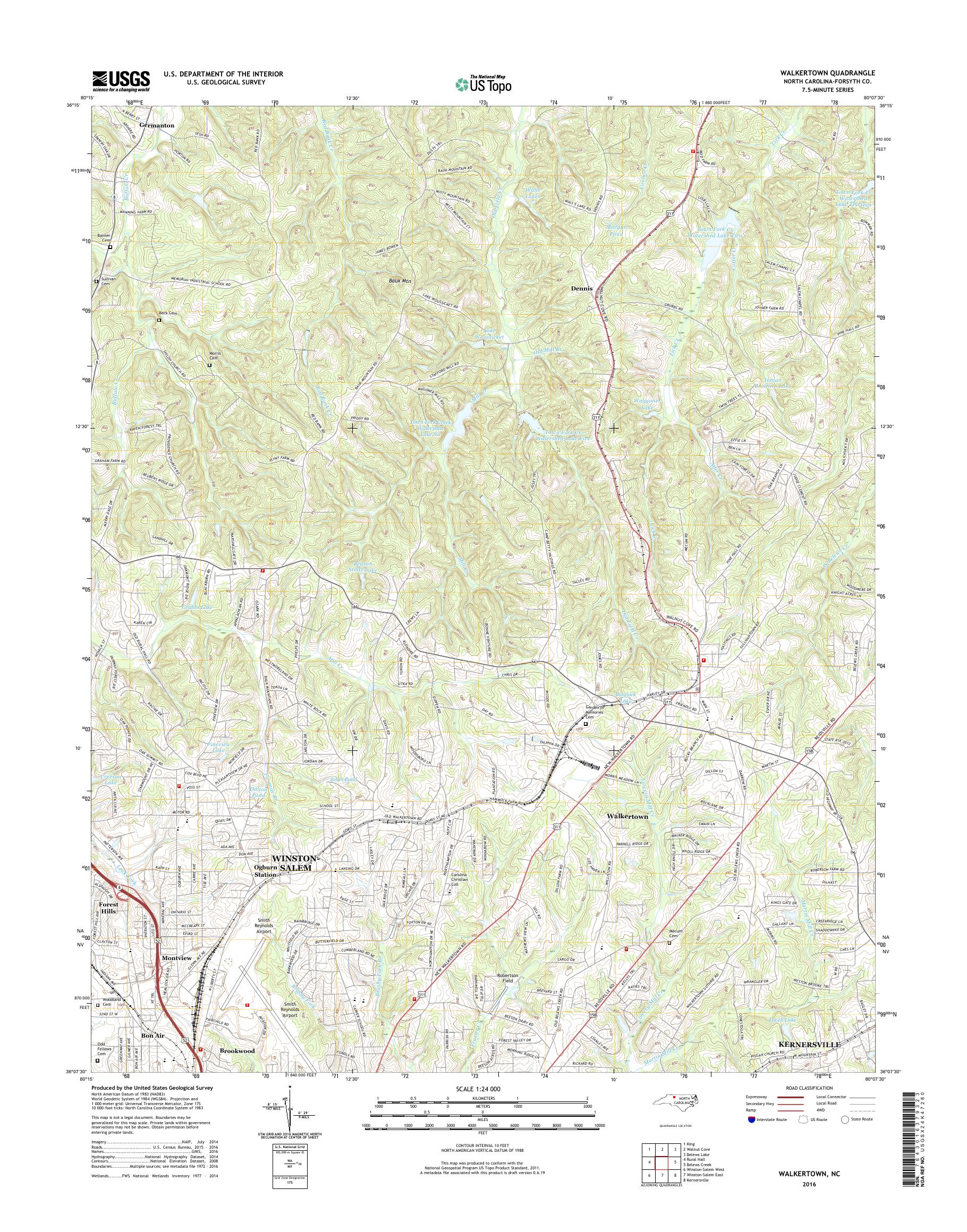 MyTopo Walkertown, North Carolina USGS Quad Topo Map