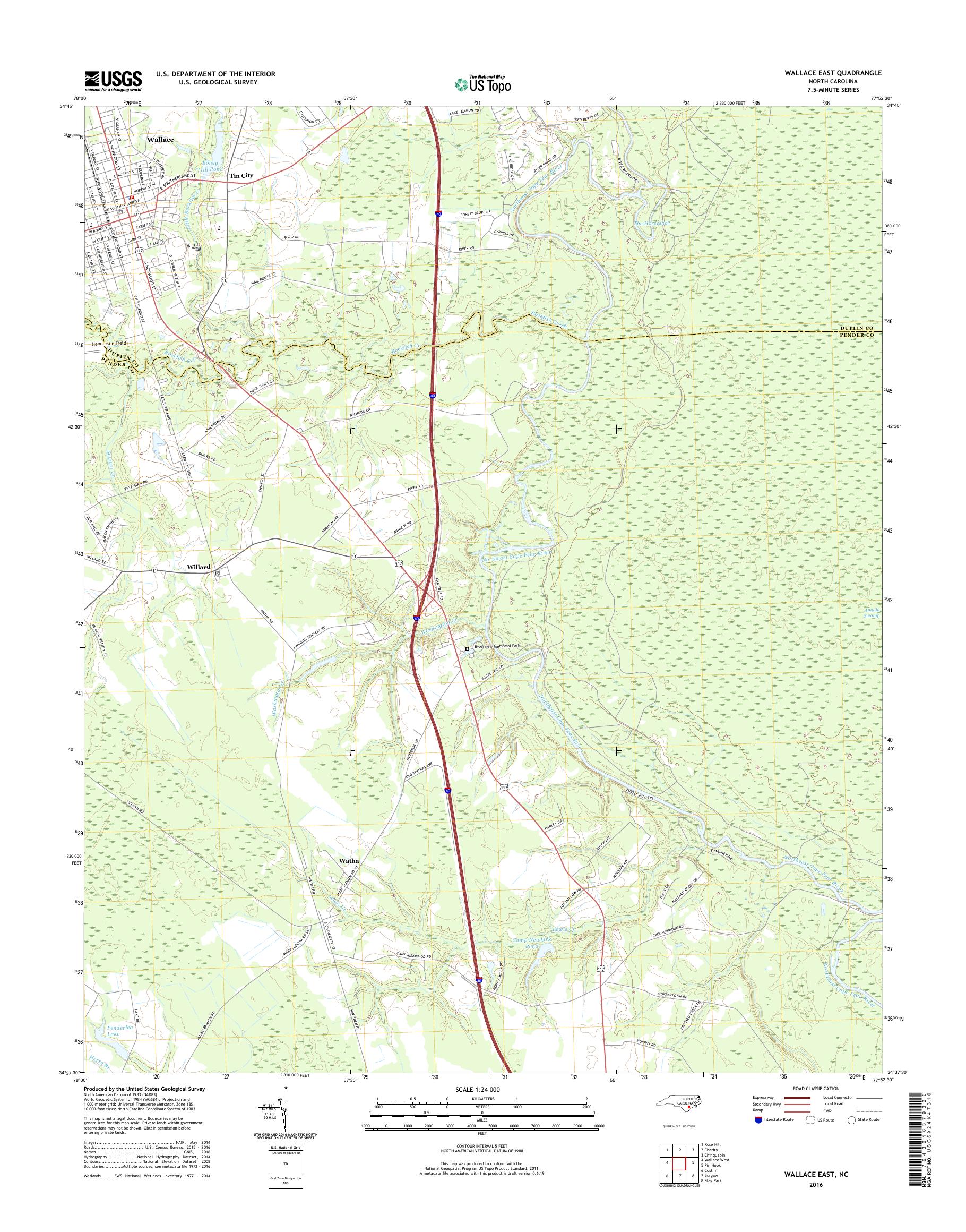 MyTopo Wallace East, North Carolina USGS Quad Topo Map