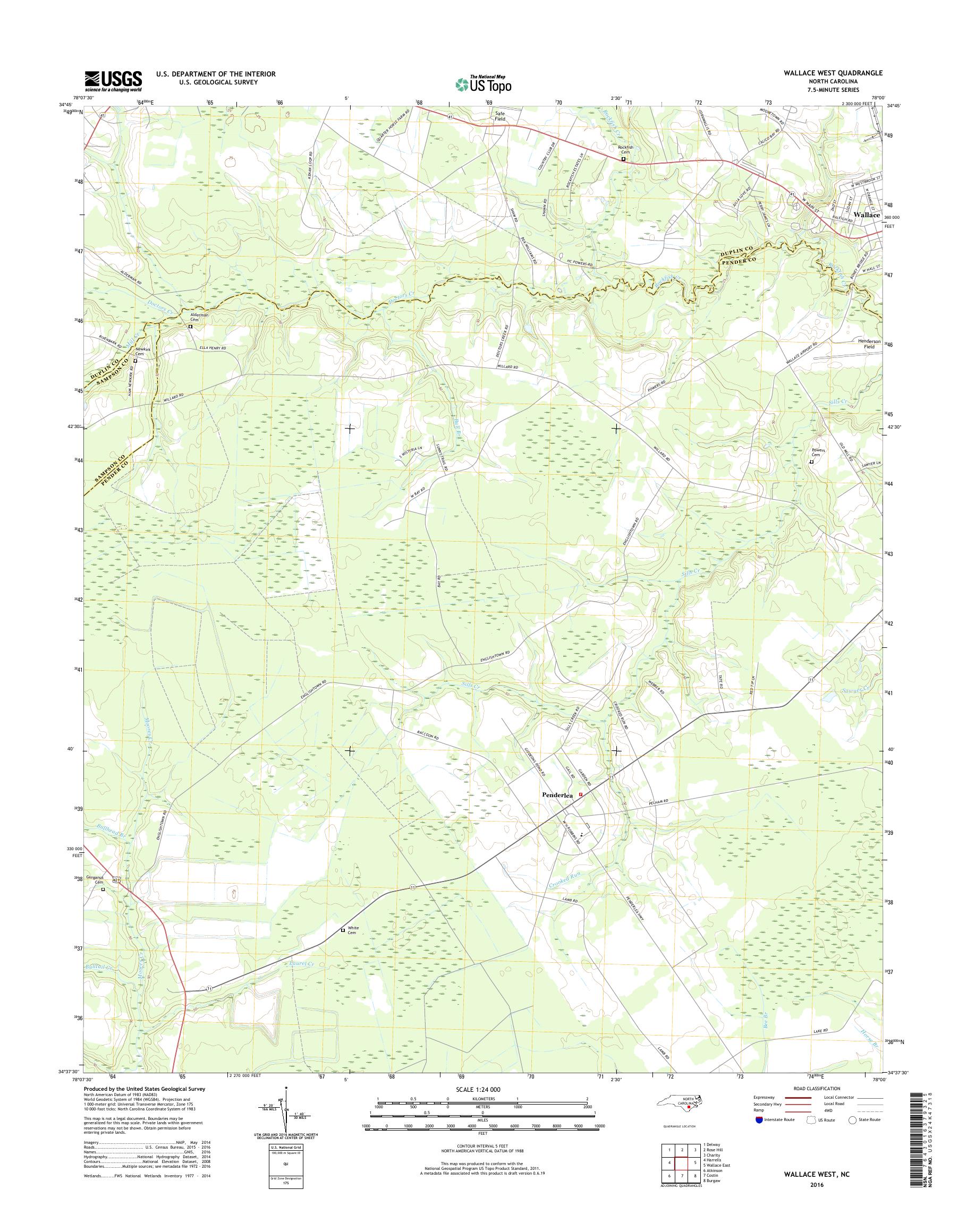 MyTopo Wallace West, North Carolina USGS Quad Topo Map