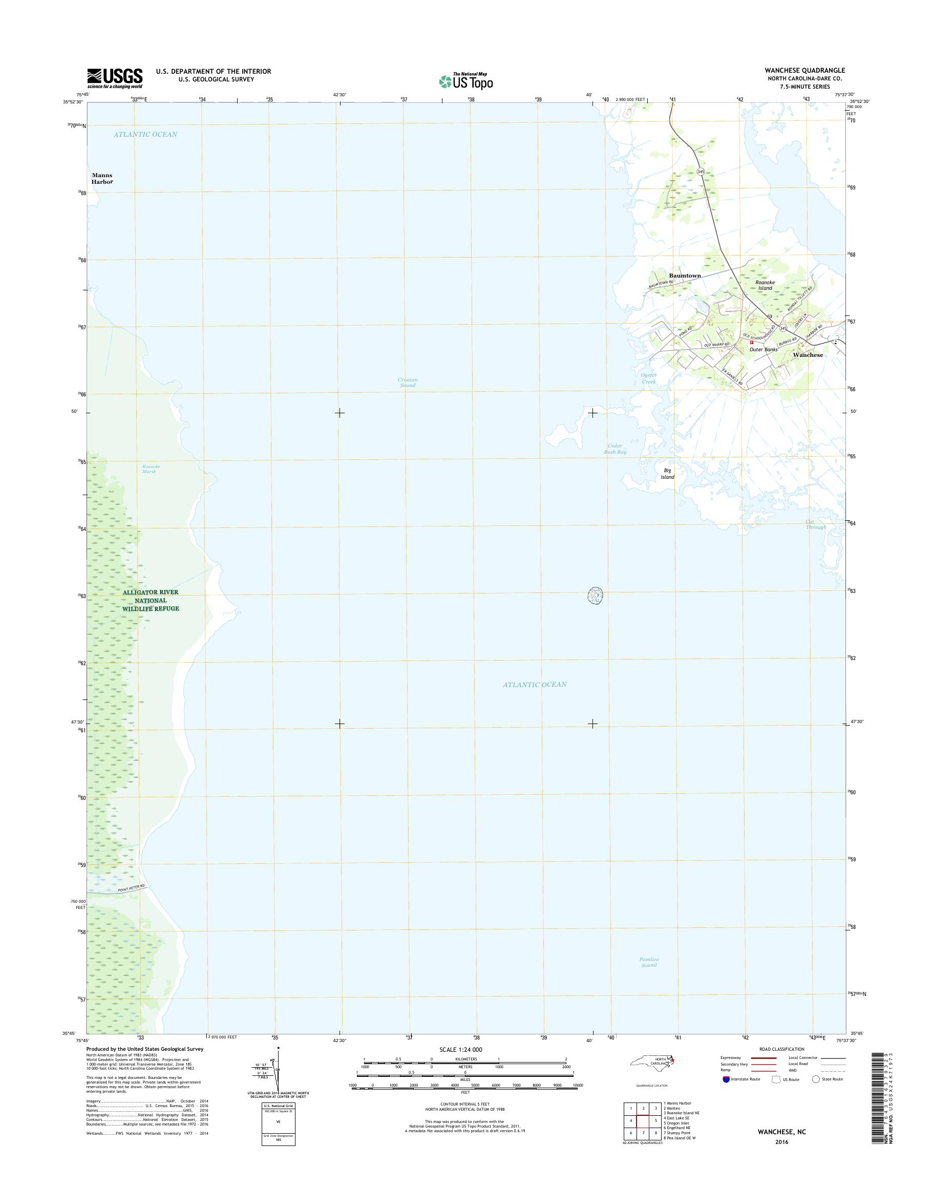 MyTopo Wanchese, North Carolina USGS Quad Topo Map