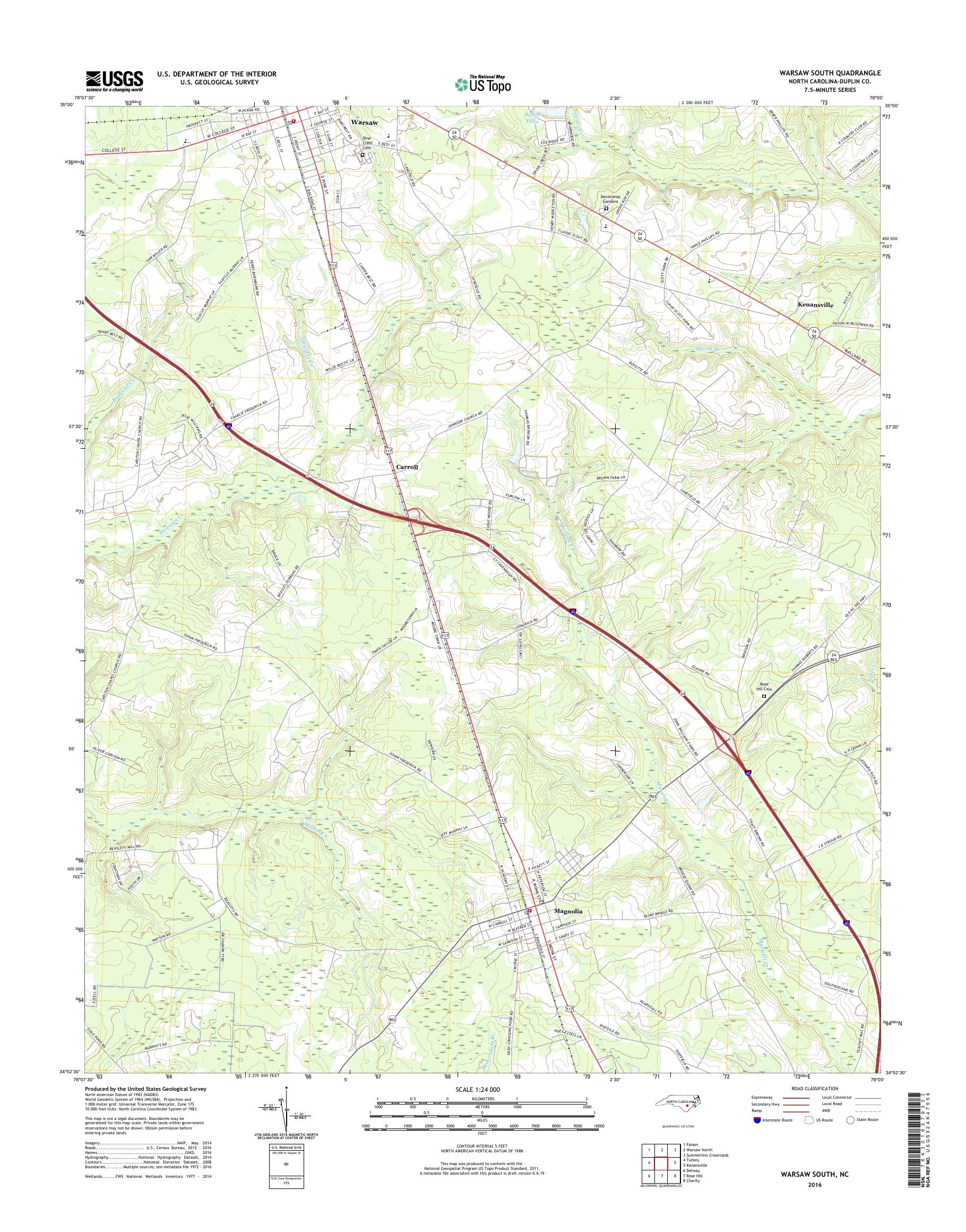 MyTopo Warsaw South, North Carolina USGS Quad Topo Map