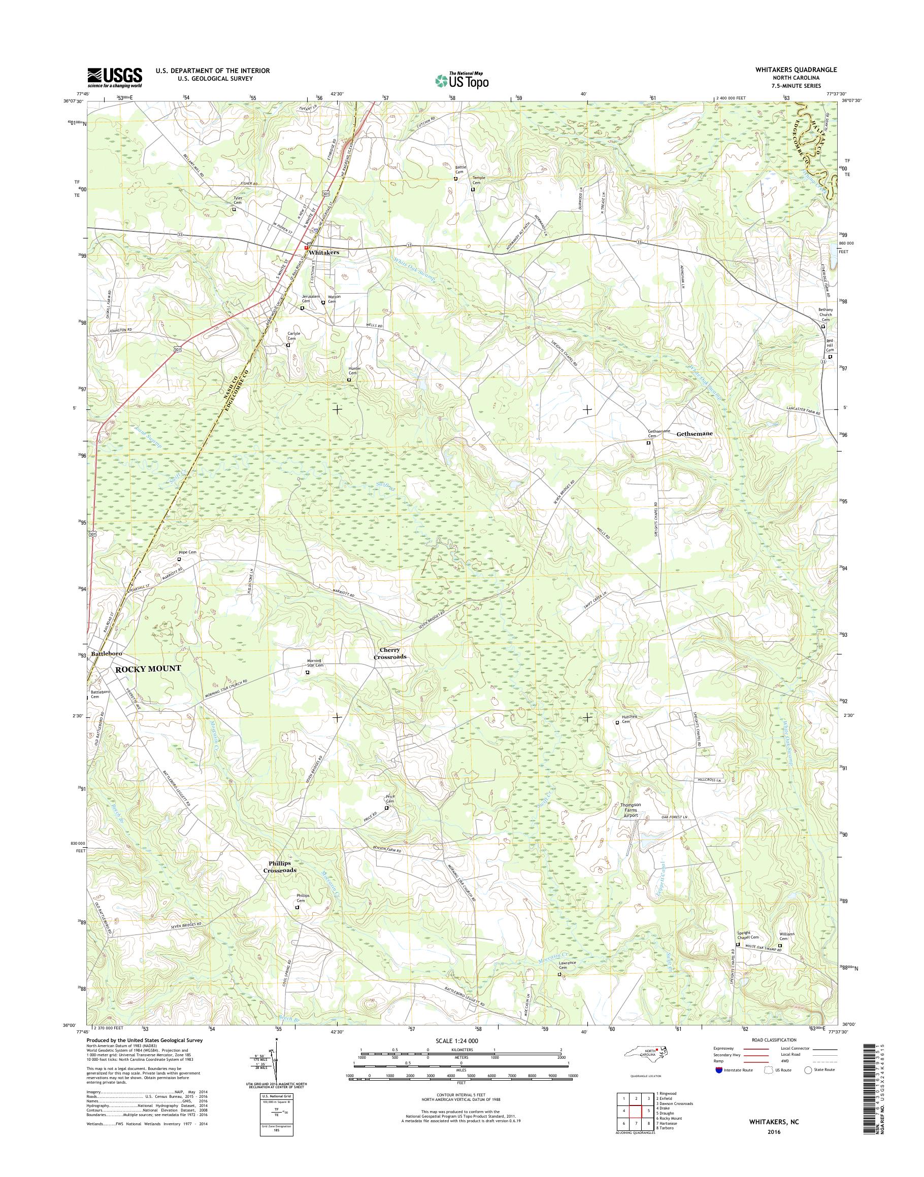 MyTopo Whitakers, North Carolina USGS Quad Topo Map