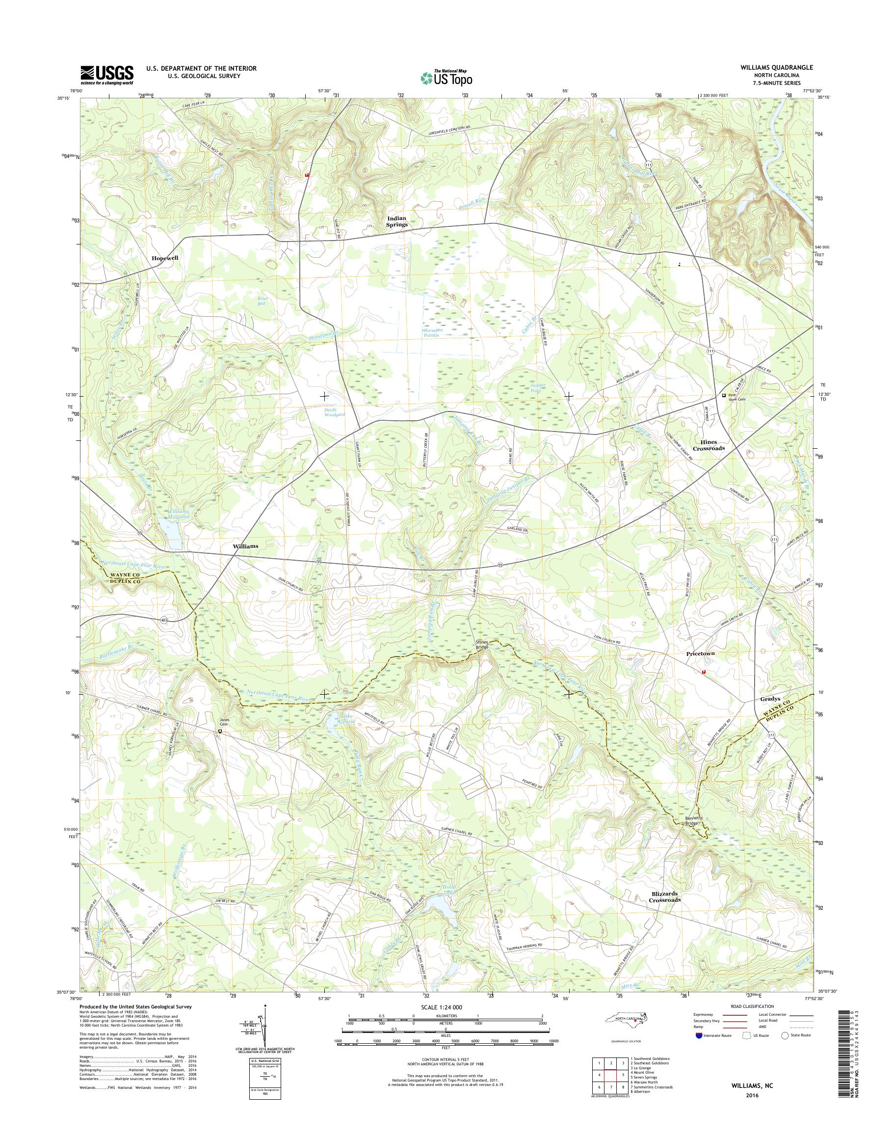 MyTopo Williams, North Carolina USGS Quad Topo Map