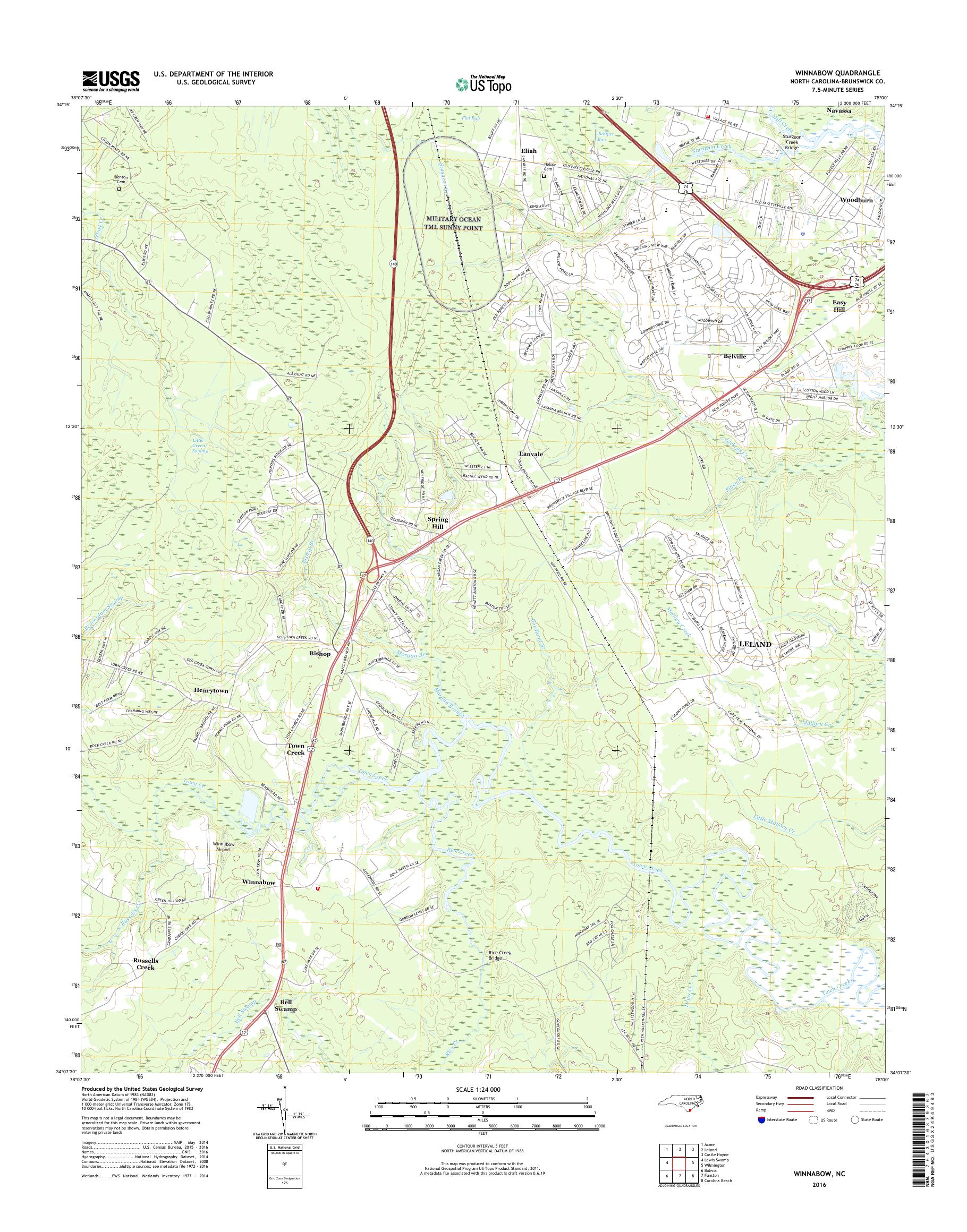 MyTopo Winnabow, North Carolina USGS Quad Topo Map
